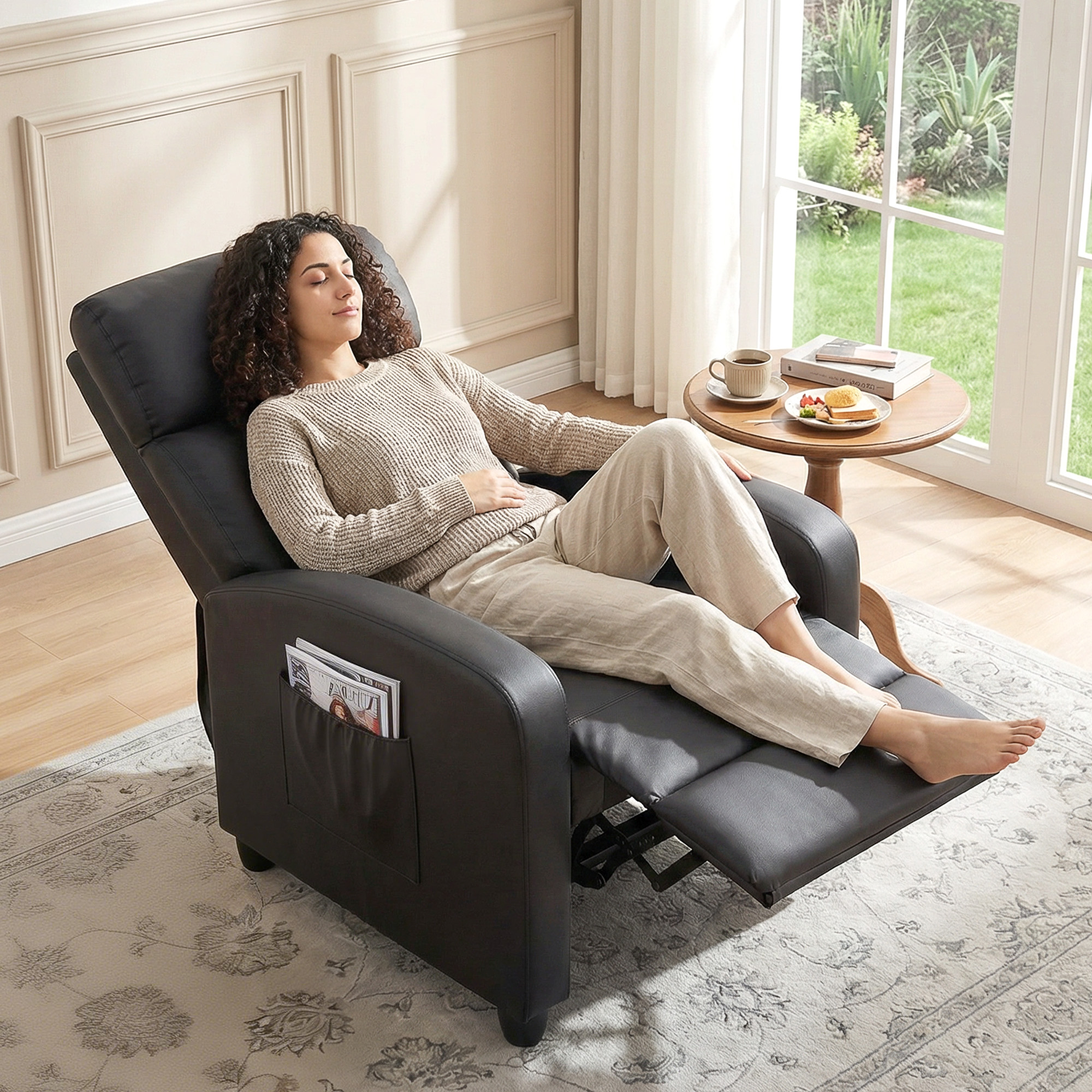 Relaxsessel Fernsehsessel mit Vibrationsmassage, Liegefunktion, 2 Massagepunkte, Fernbedienung, 68 x 88 x 98 cm Schwarz
