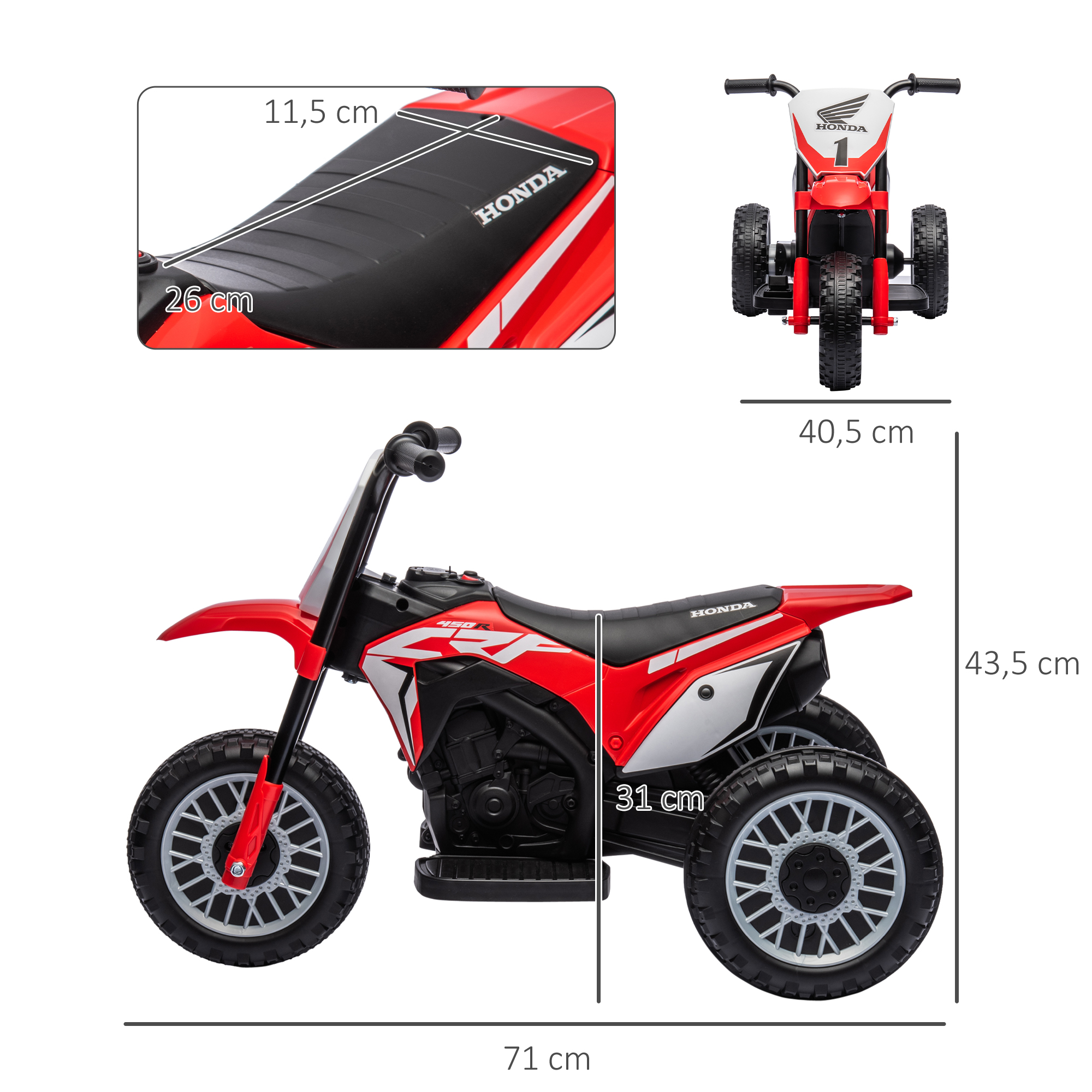 Elektro Kindermotorrad Honda, 3 km/h, Soundeffekte, für 18-36 Monate, Rot