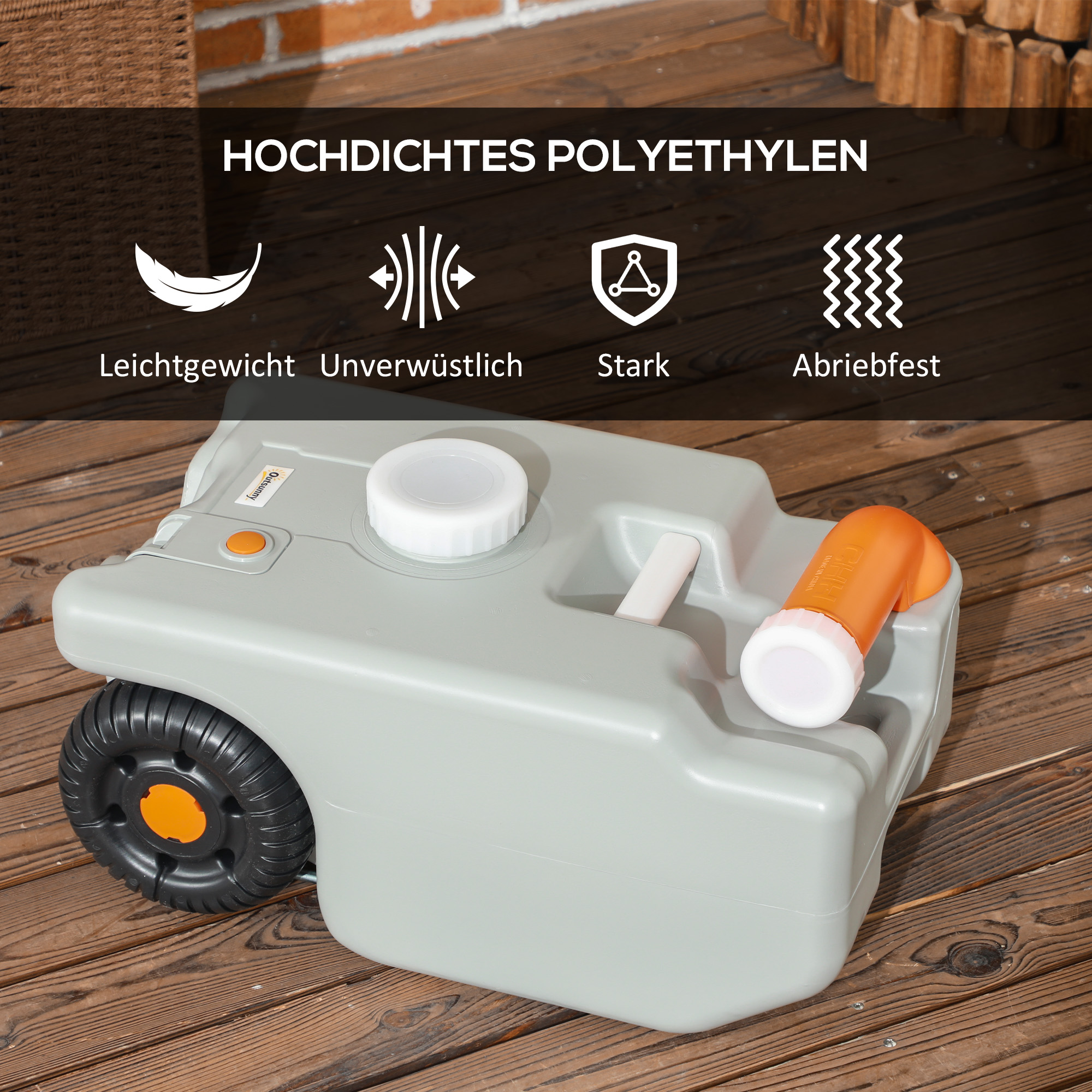 Abwassertank, 22 L, rollbar, spritzfreie Entleerung, HDPE, 33 x 26 x 53 cm, Grau