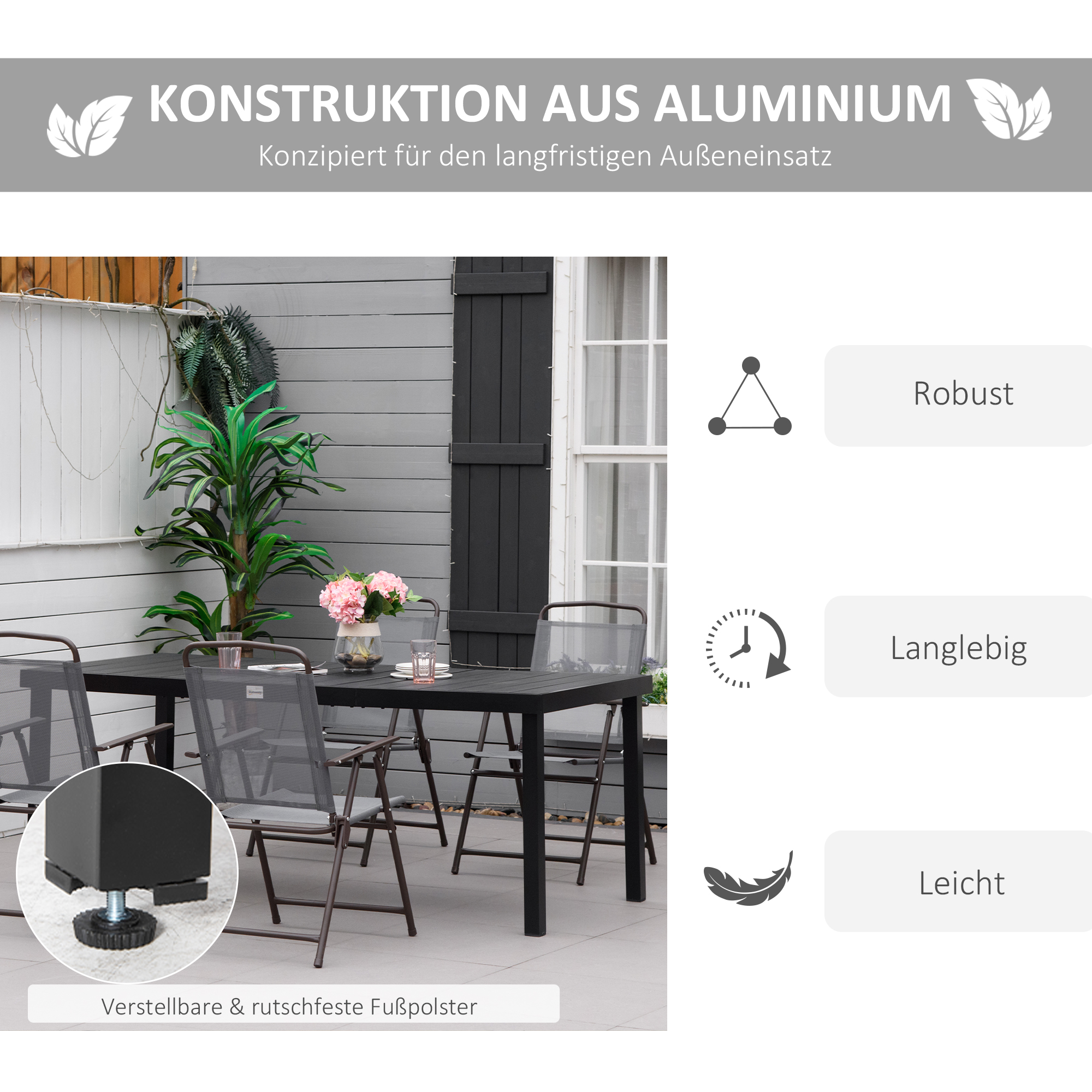 Gartentisch Outdoor-Tisch Outdoor-Loungetisch, wetterbeständig, 190 x 90 x 74 cm, Schwarz