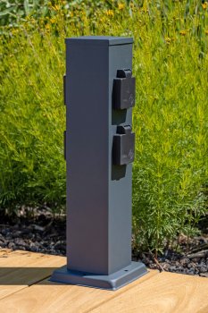Steckdosensäule 4-fach, IP44, Anthrazit / 250V~/ 16A, 13x13x40cm