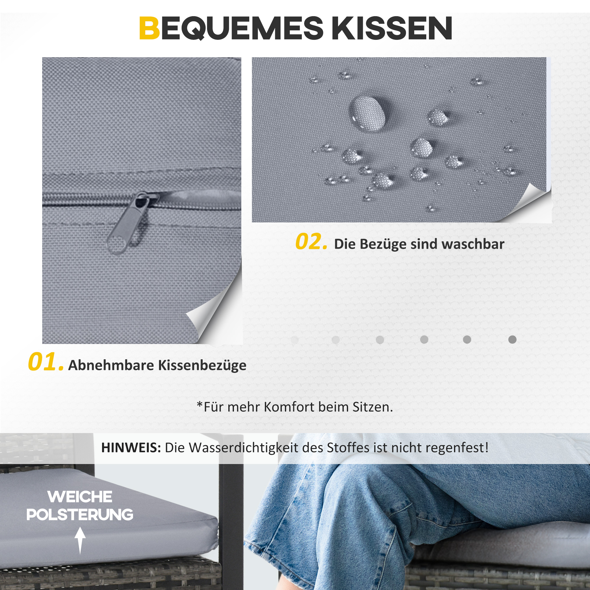 Rattan Gartenmöbel Set für 2 Personen Polyrattan Gartenmöbel Set  Balkonmöbel Set mit Kissen Garten Grau