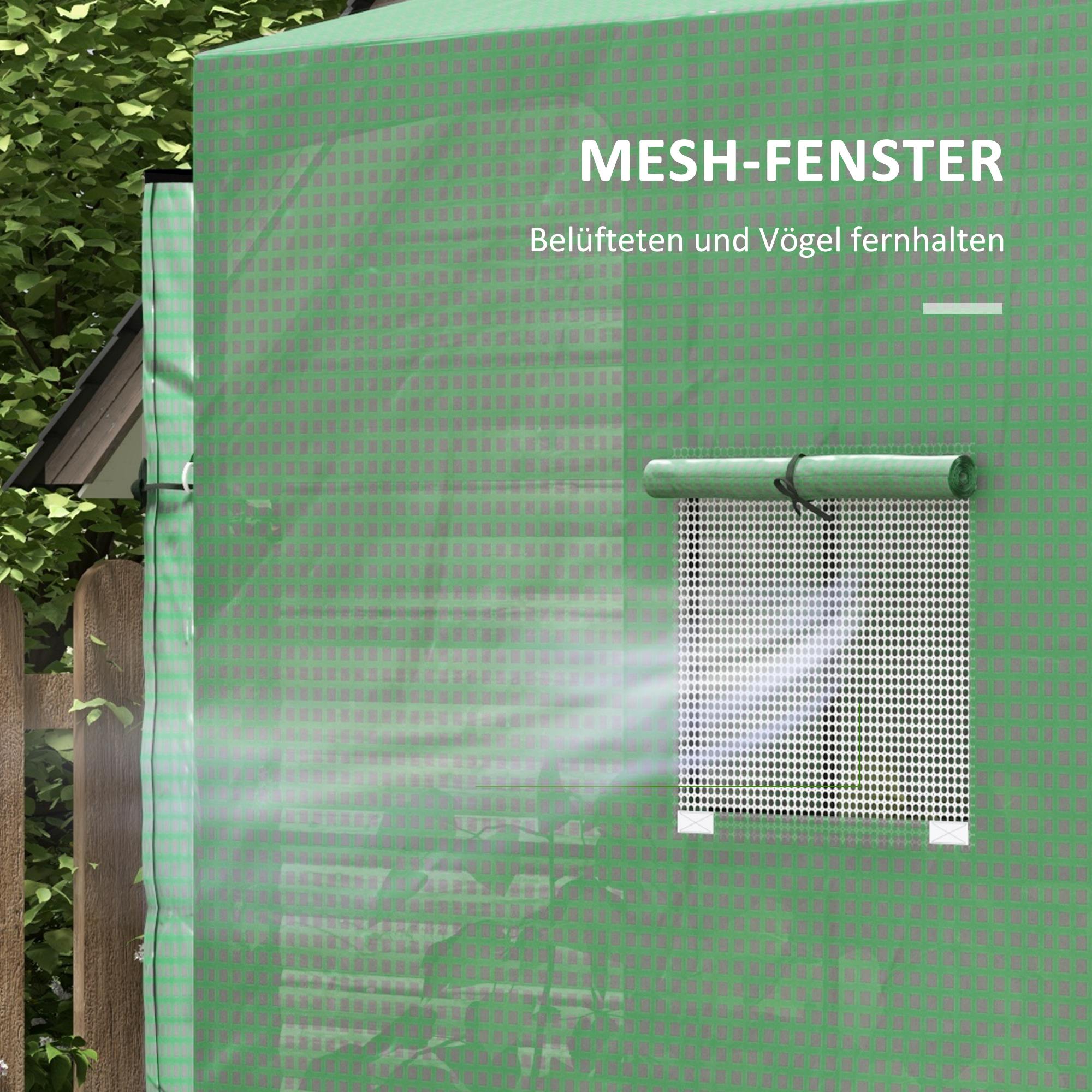 Anlehn-Gewächshaus Frühbeet Treibhaus, aufrollbare Türen, wetterbeständig, 200 cm x 80 cm x 200 cm, Grün