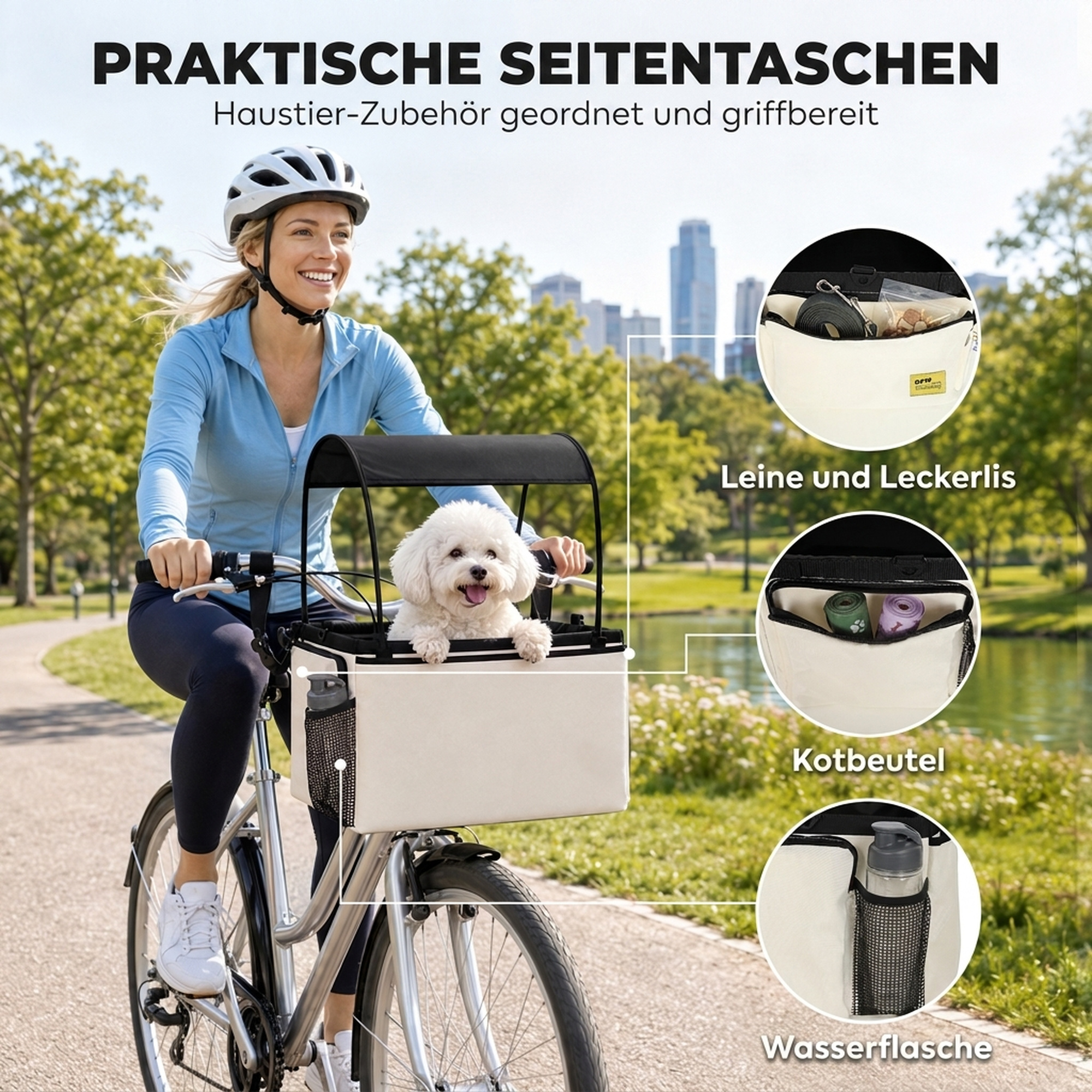 Hundekorb Fahrrad Vorne 2-in-1 Tragbarer Hundefahrradkorb mit Verdeck Sicherheitsleine Schultergurt Seitentaschen 5kg