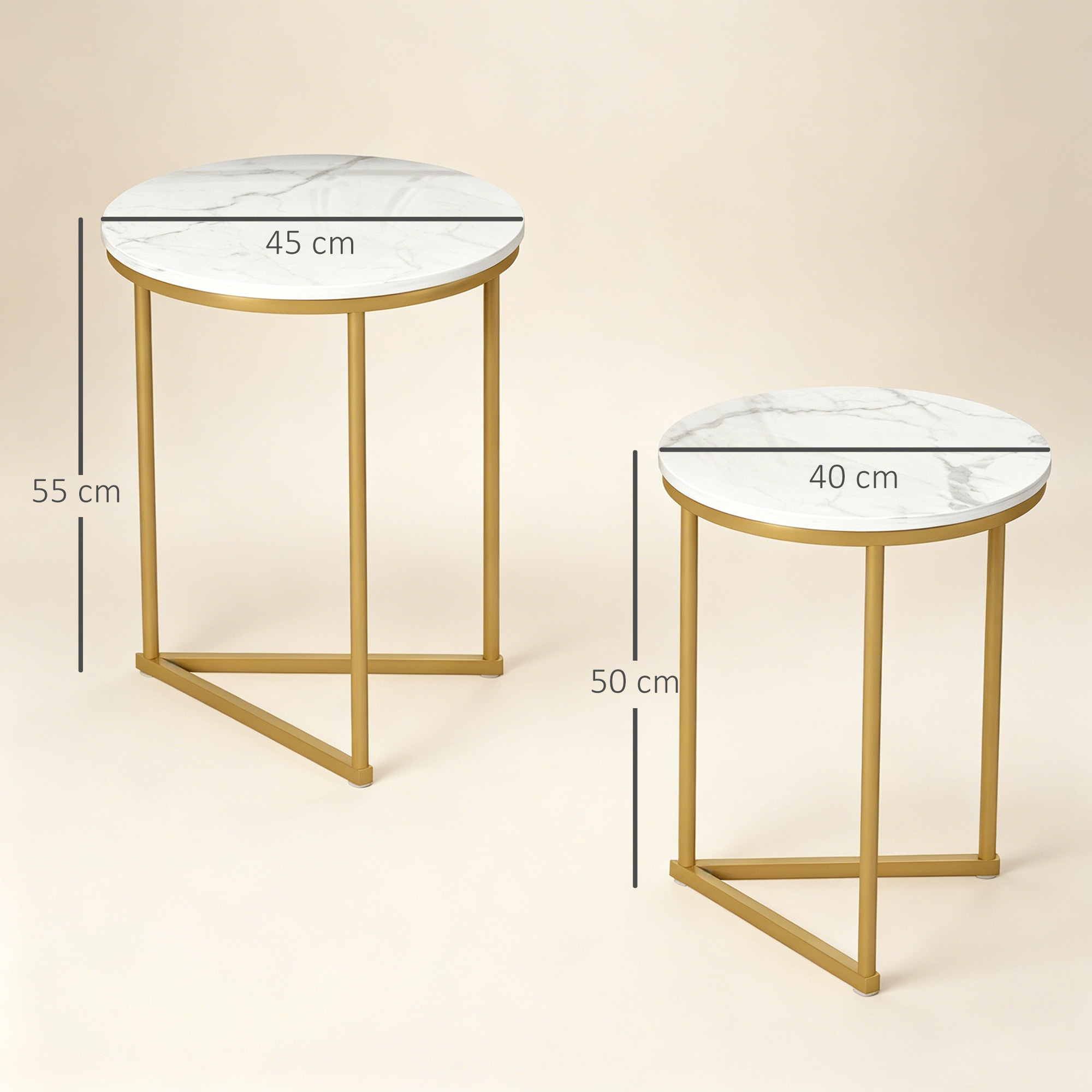 Beistelltisch 2er-Set, moderner Couchtisch mit goldenen Stahlbeinen für Wohnzimmer, Schlafzimmer