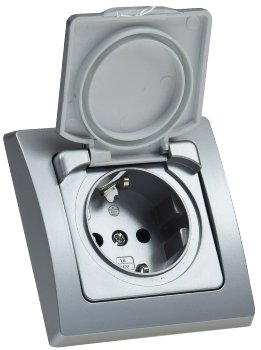 DELPHI Schutzkontakt-Steckdose IP44 / 250V~/ 16A, inkl. Rahmen, UP, silber