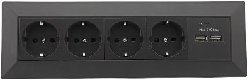 4-fach Steckdosenblock + 2x USB, schwarz / 250V~/ 16A, Aufbaumontage, USB 3,1A