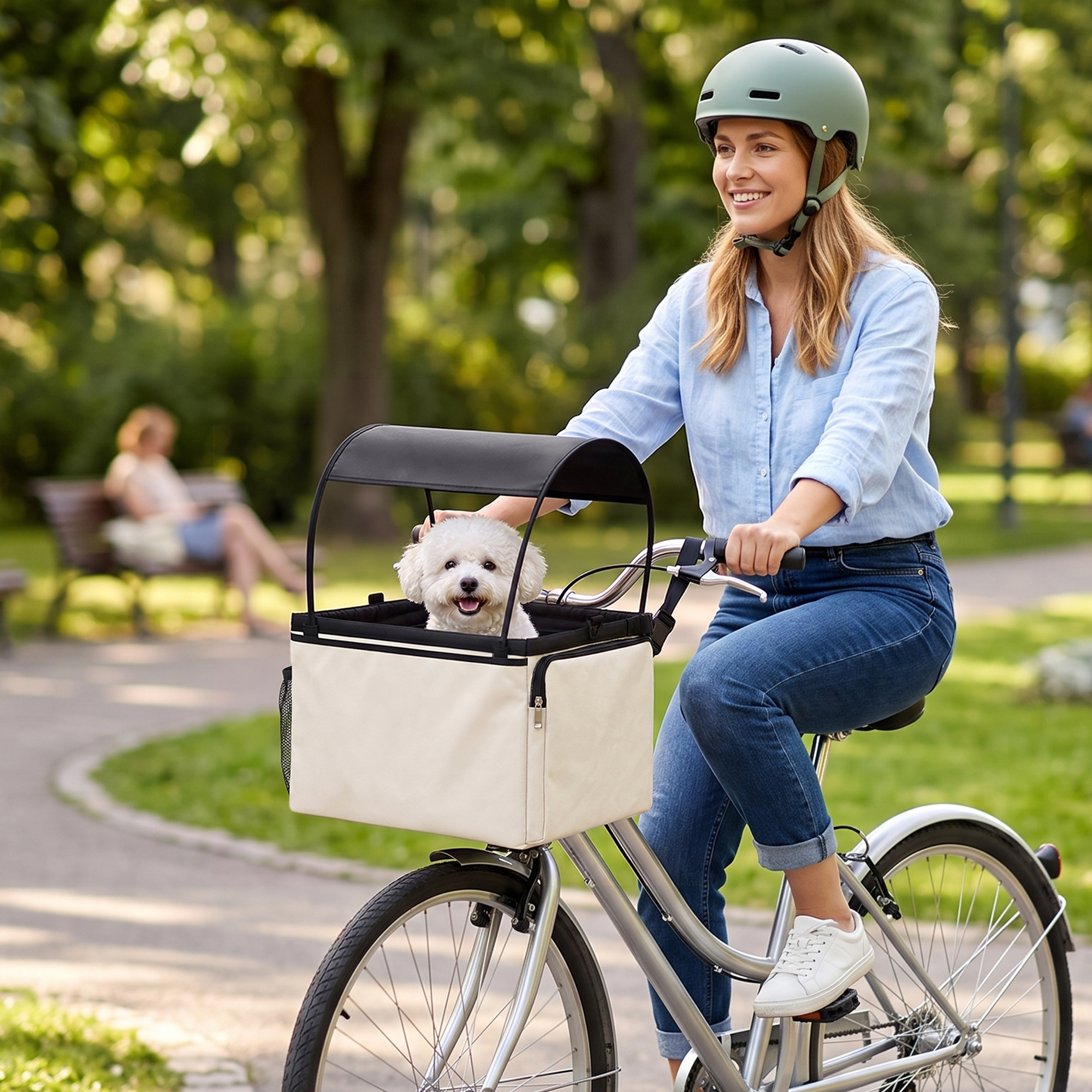 Hundekorb Fahrrad Vorne 2-in-1 Tragbarer Hundefahrradkorb mit Verdeck Sicherheitsleine Schultergurt Seitentaschen 5kg