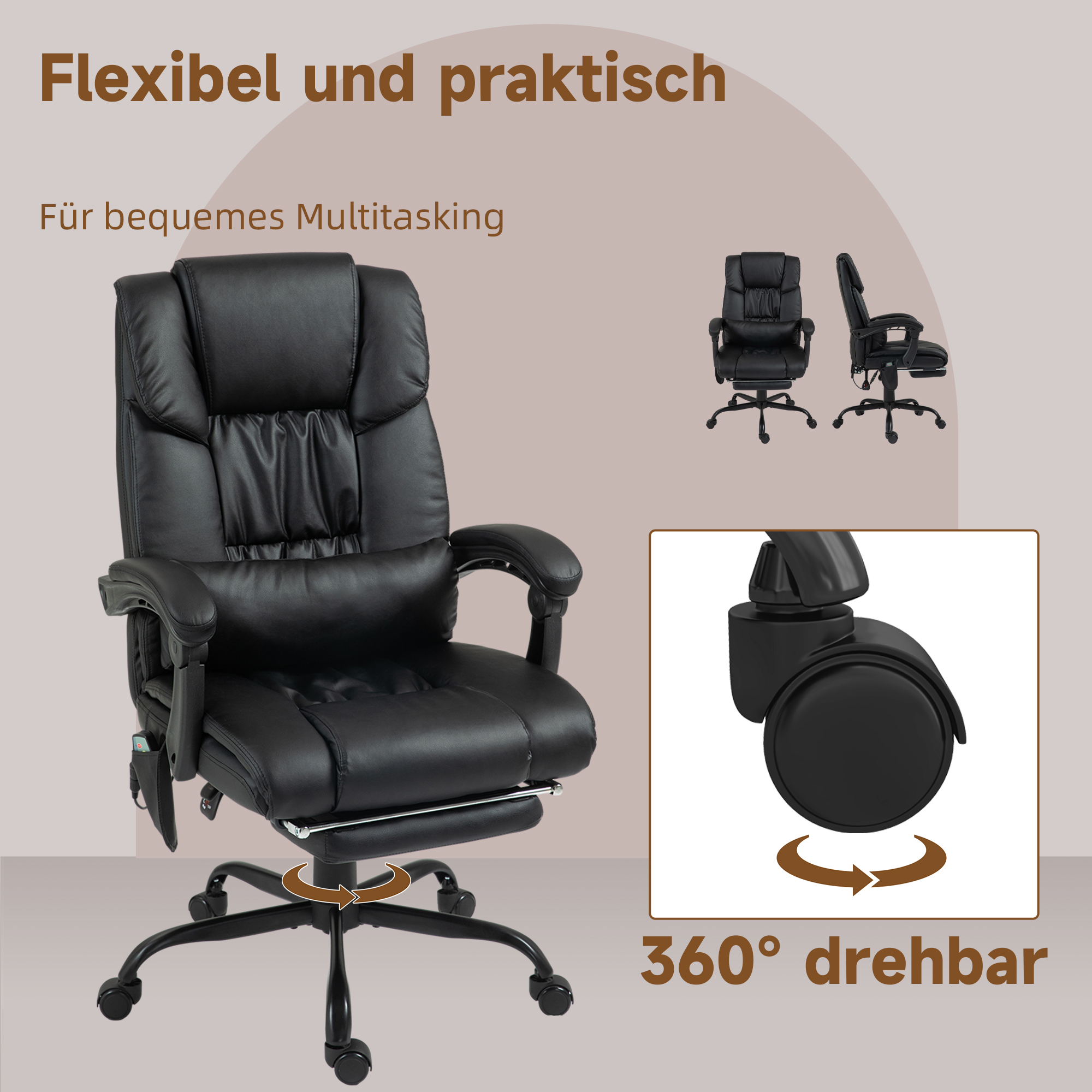 Bürostuhl Ergonomisch mit Massagefunktion Schreibtischstuhl mit Fußstütze, Hoher Rückenlehne, Lendenstütze Schwarz