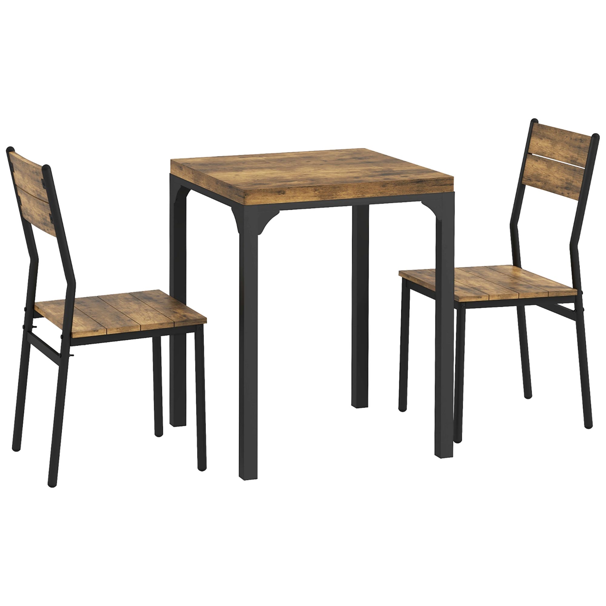 3-teilige Essgruppe, Esstisch-Set, 1 Tisch, 2 Stühle, MDF+Metall, Braun