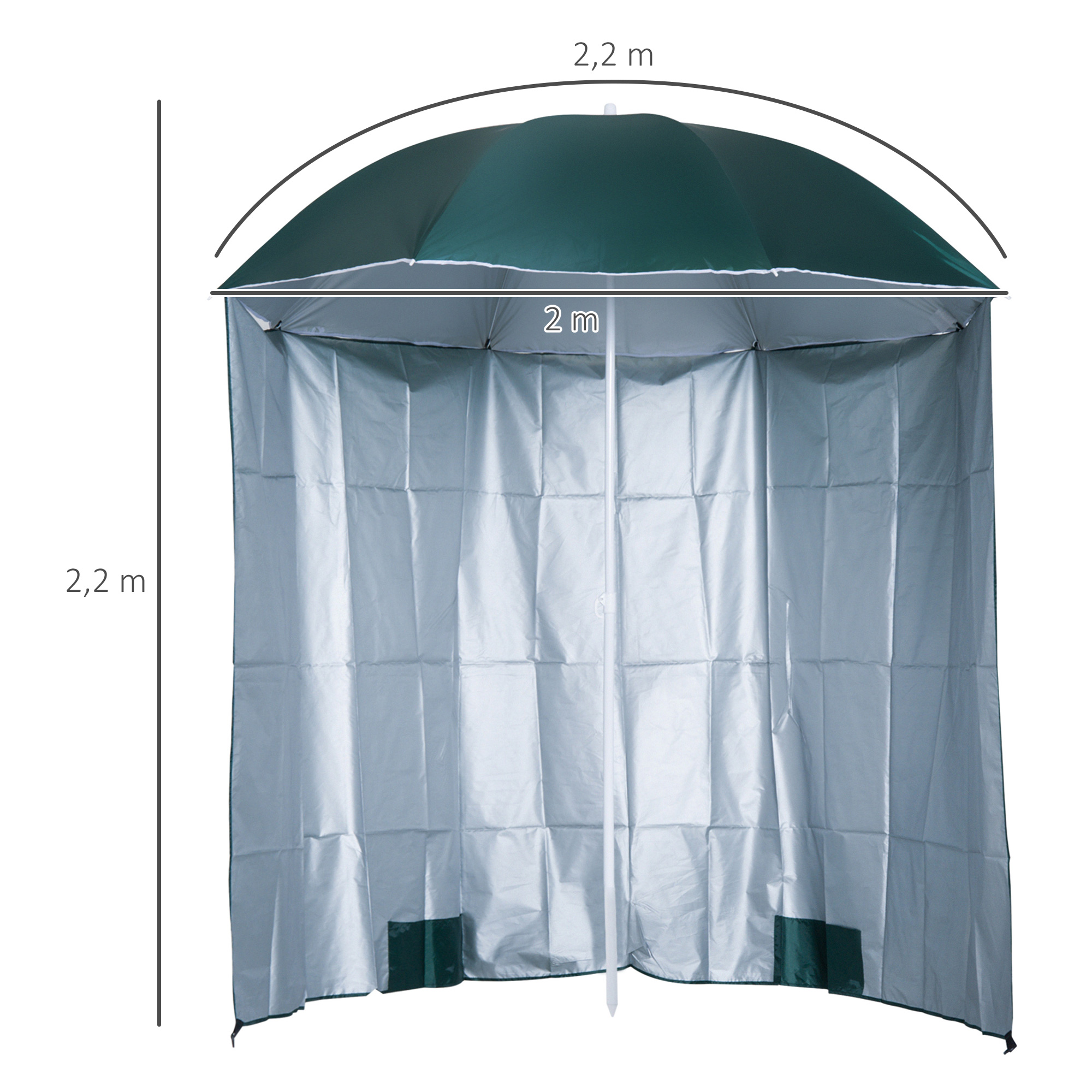Sonnenschirm Strandschirm Sonnenschutz mit Seitenwand Strand Polyester Dunkelgrün 2,2 x H2,2m
