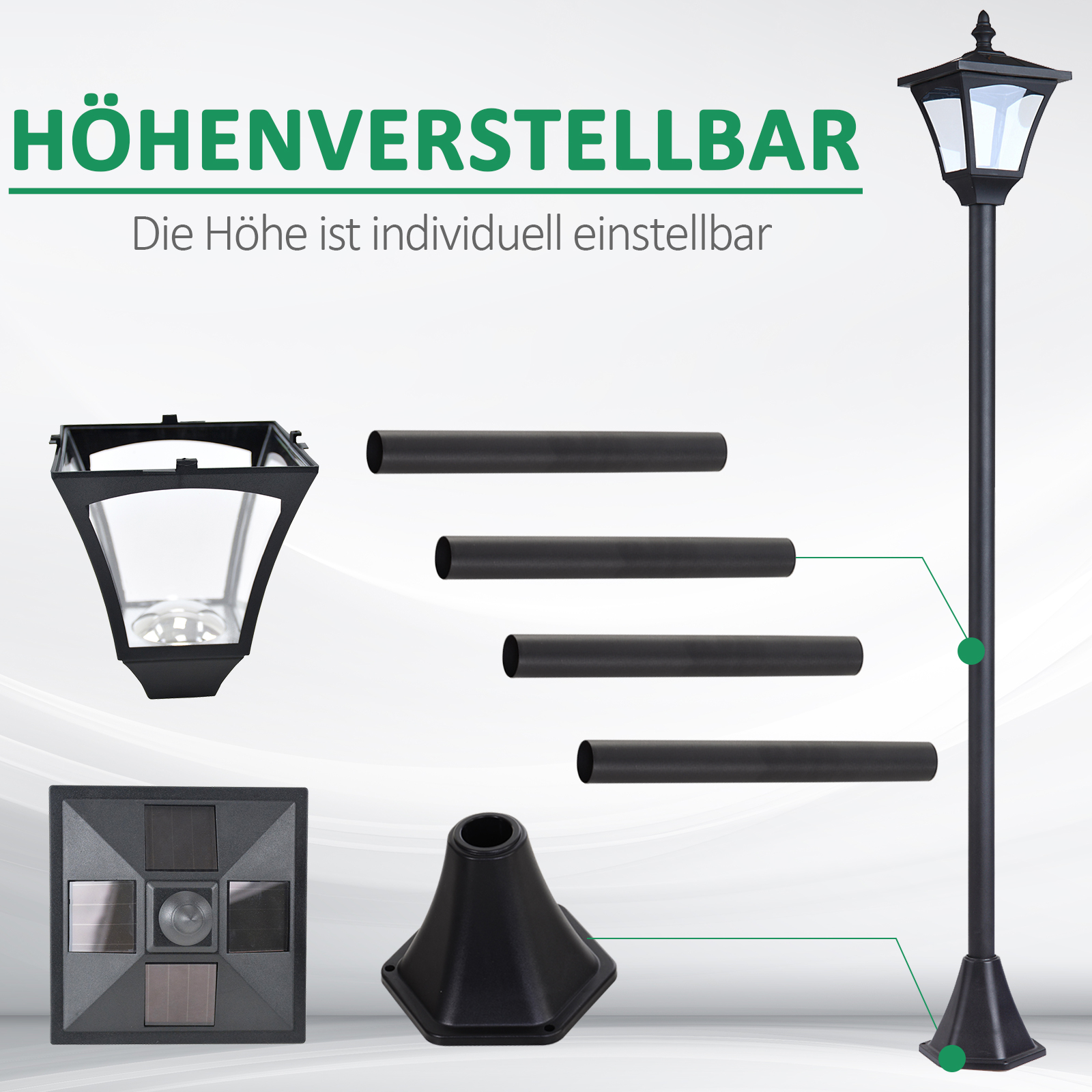 LED Solar Gartenlaterne, Stehleuchte aus Edelstahl Gartenlampe 120 cm hoch Windlicht Außenleuchte IP44, Solarlampe mit Lichtsensor 30 Lumen Erdspieß, Gartenlampe für Garten Balkon Schwarz