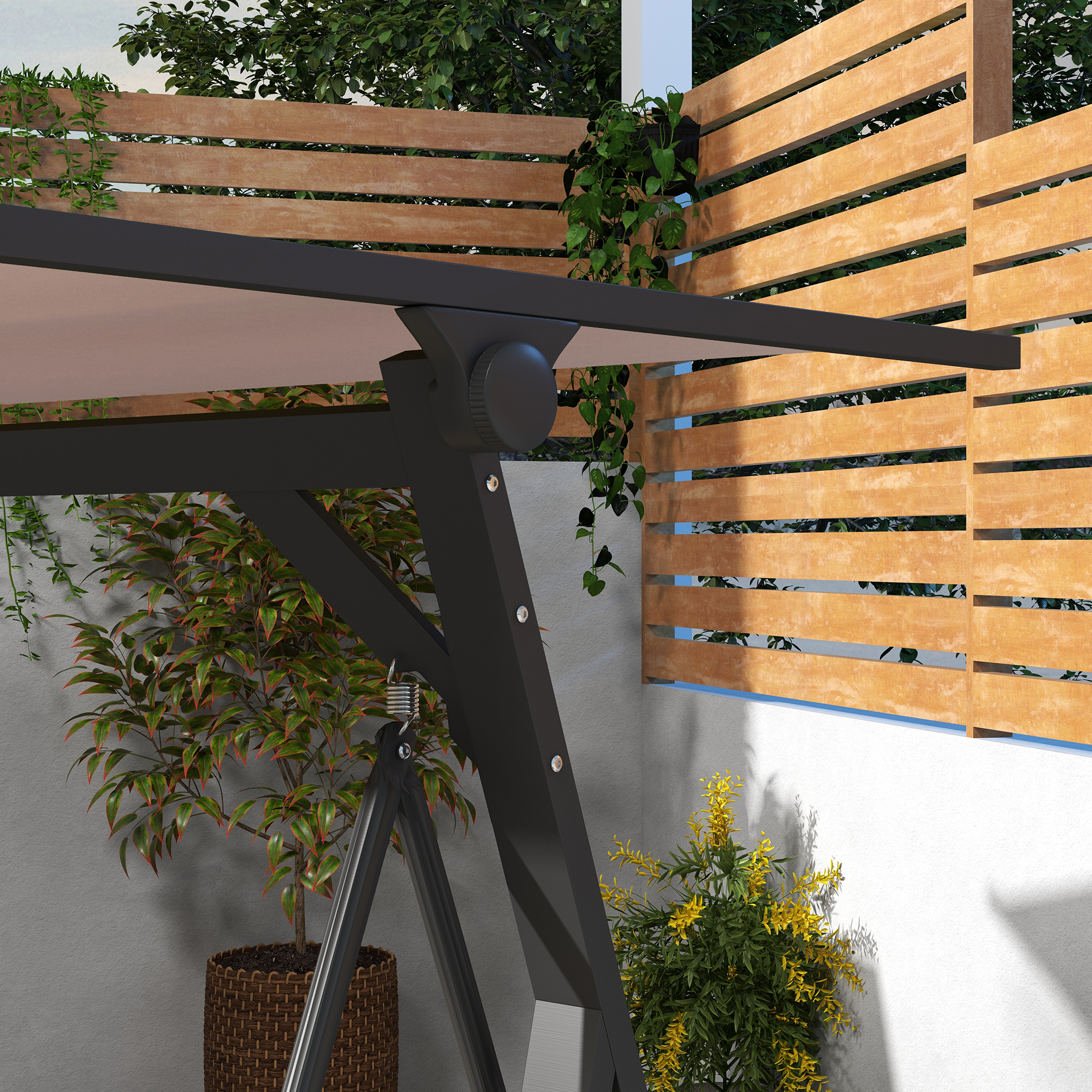 Hollywoodschaukel Gartenschaukel 3-Sitzer-Schaukel, mit Sonnendach, wetterbeständig, Beige + Schwarz