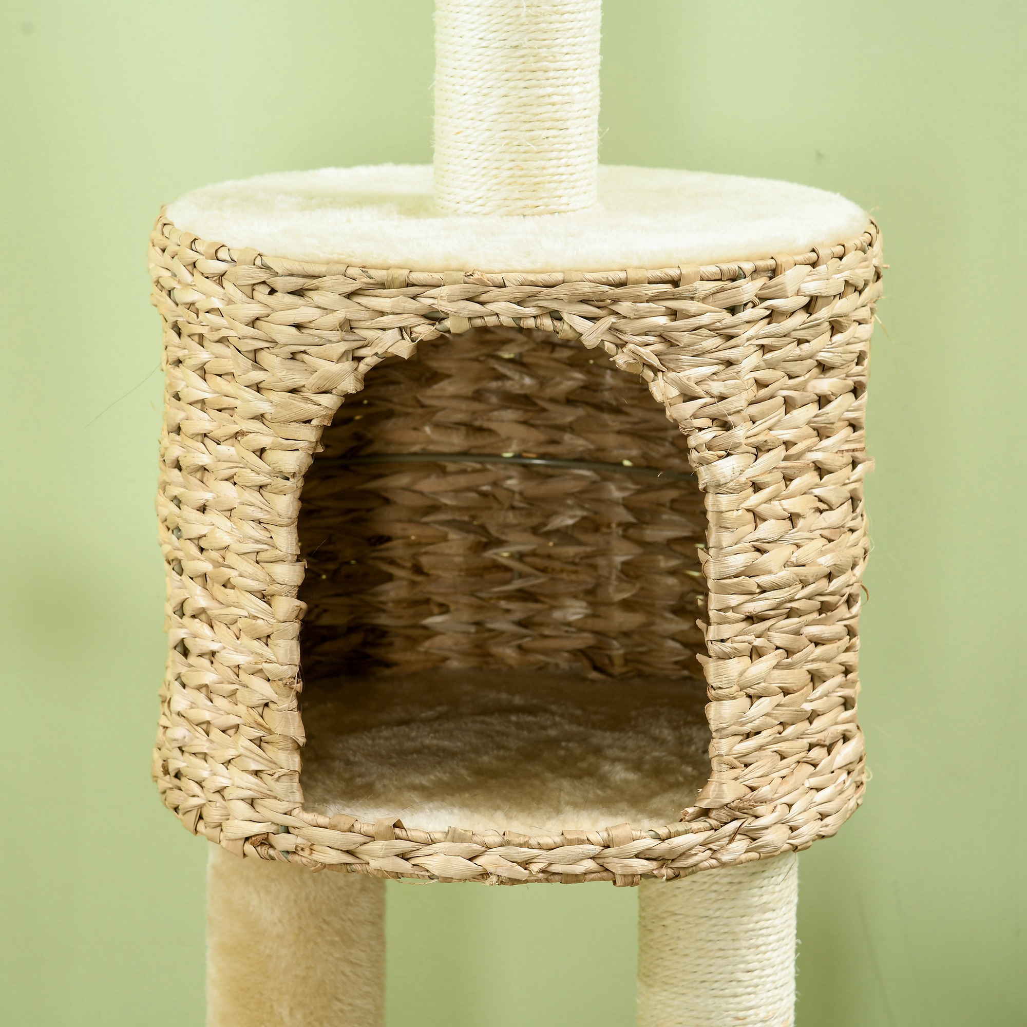 Kratzbaum mit Katzenhöhle, Liegeplattform, Spielball, 45x40x116cm, Braun/Beige