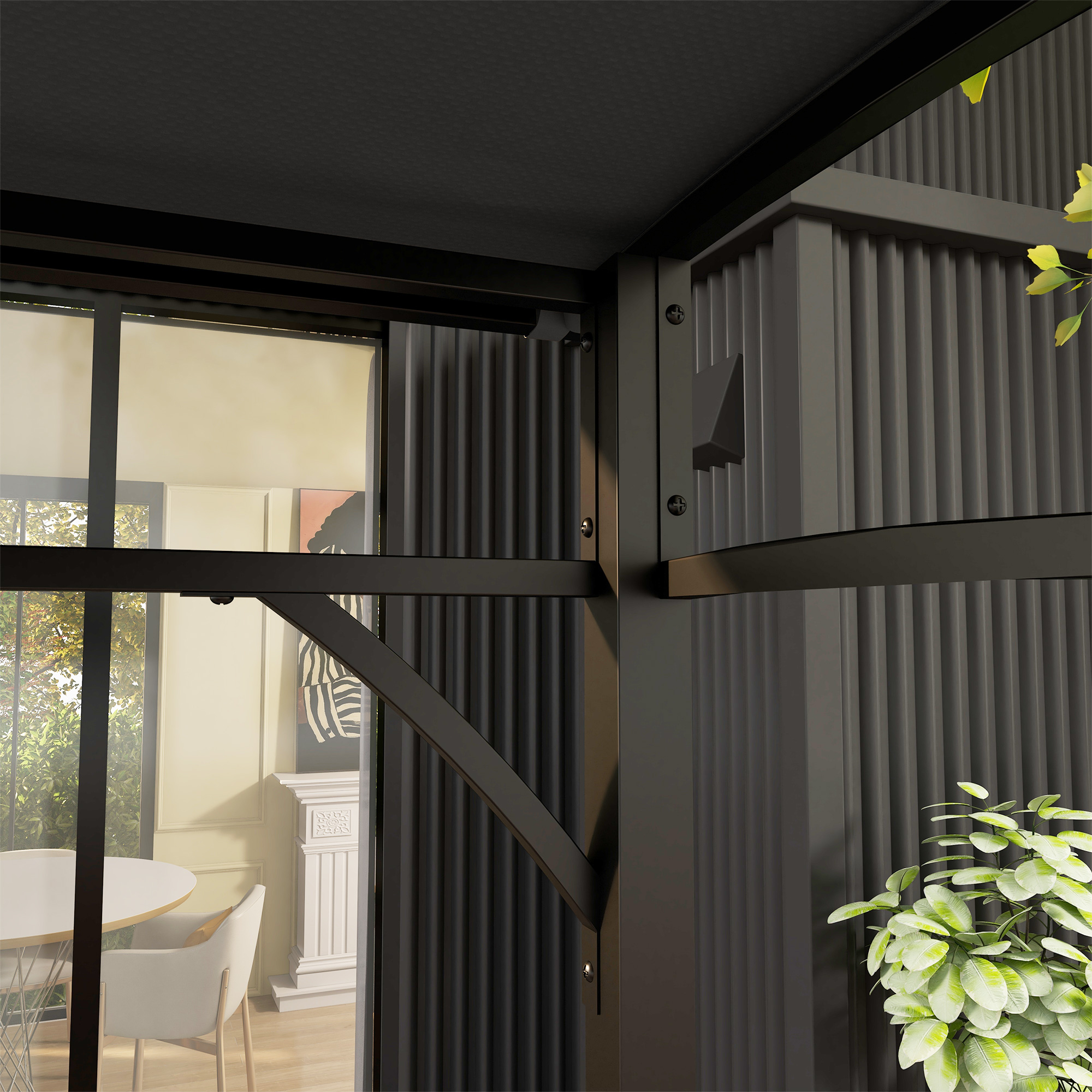 Grillpavillon, Grillüberdachung, Regenschutz, Haken für Utensilien, Stahlrahmen, Dunkelgrau, 215 x 150 x 182/220 cm