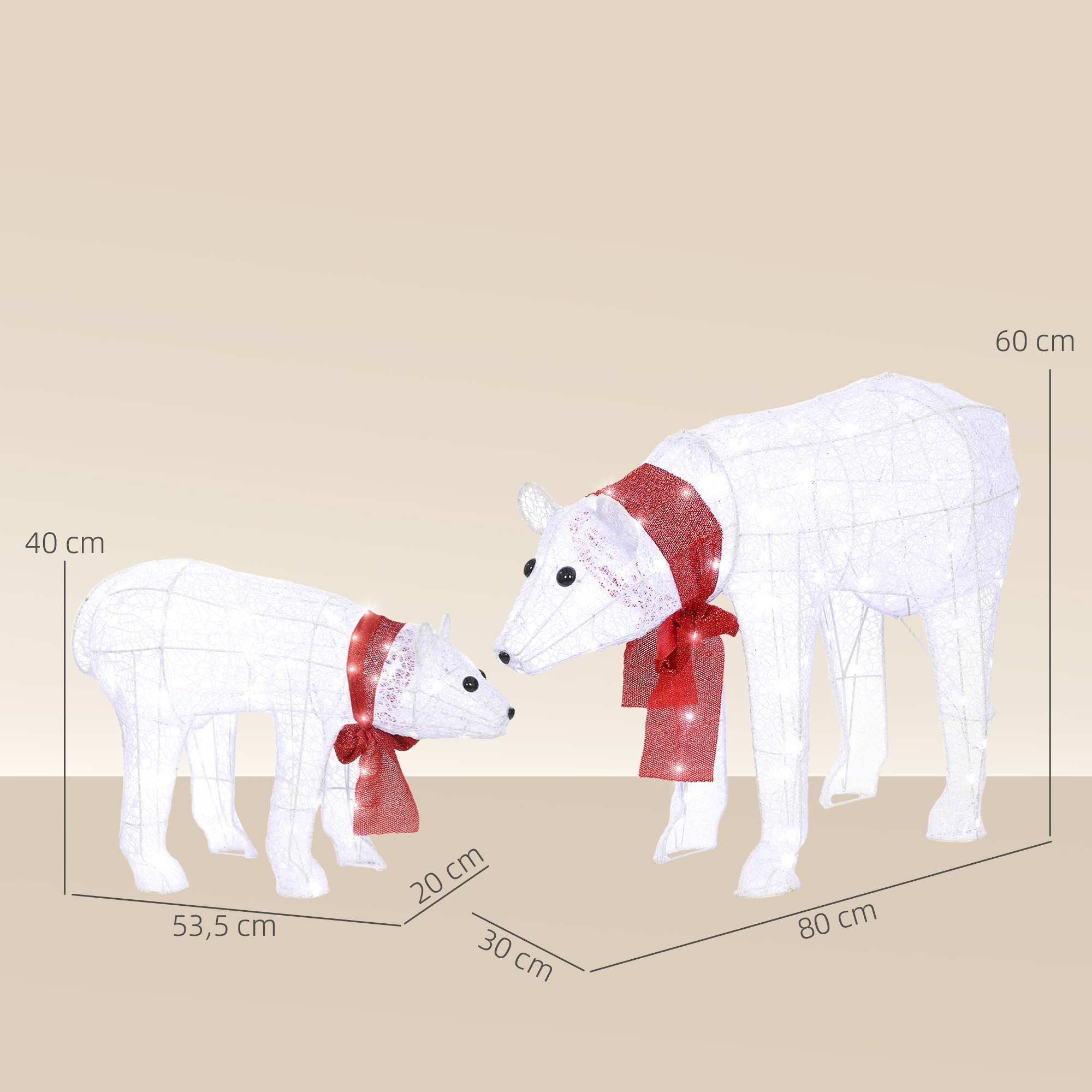 2-teilige Eisbären-Weihnachtsdekoration, 140 weiße LEDs, Wasserfest, Timer, für drinnen und draußen