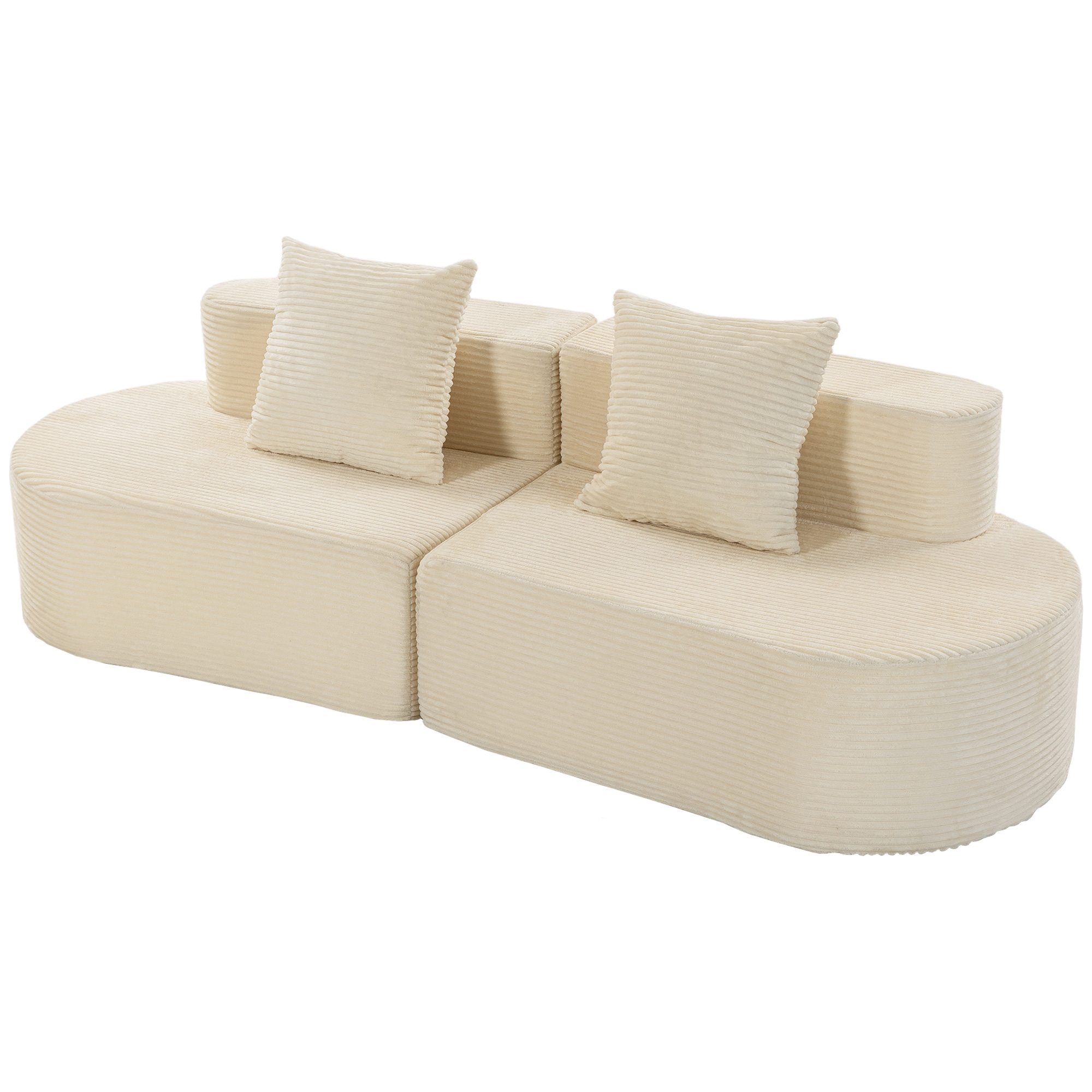 3-Sitzer-Sofa, modulares Cloud-Sofa ohne festen Rahmen, breite & tiefe Sitzfläche, Federpolsterung, Kordbezug, Beige