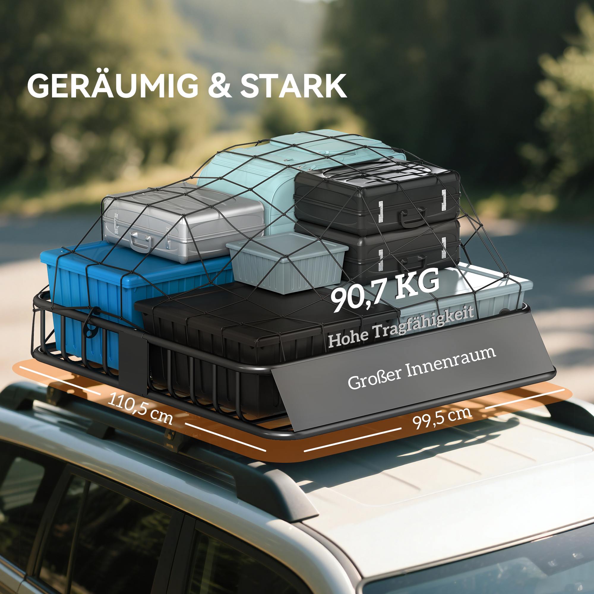 Dachgepäckträger für Autos, Autodach-Korb, 90,7 kg Tragkraft, Dachträger mit Windabweiser, Stahlrohre, Schwarz