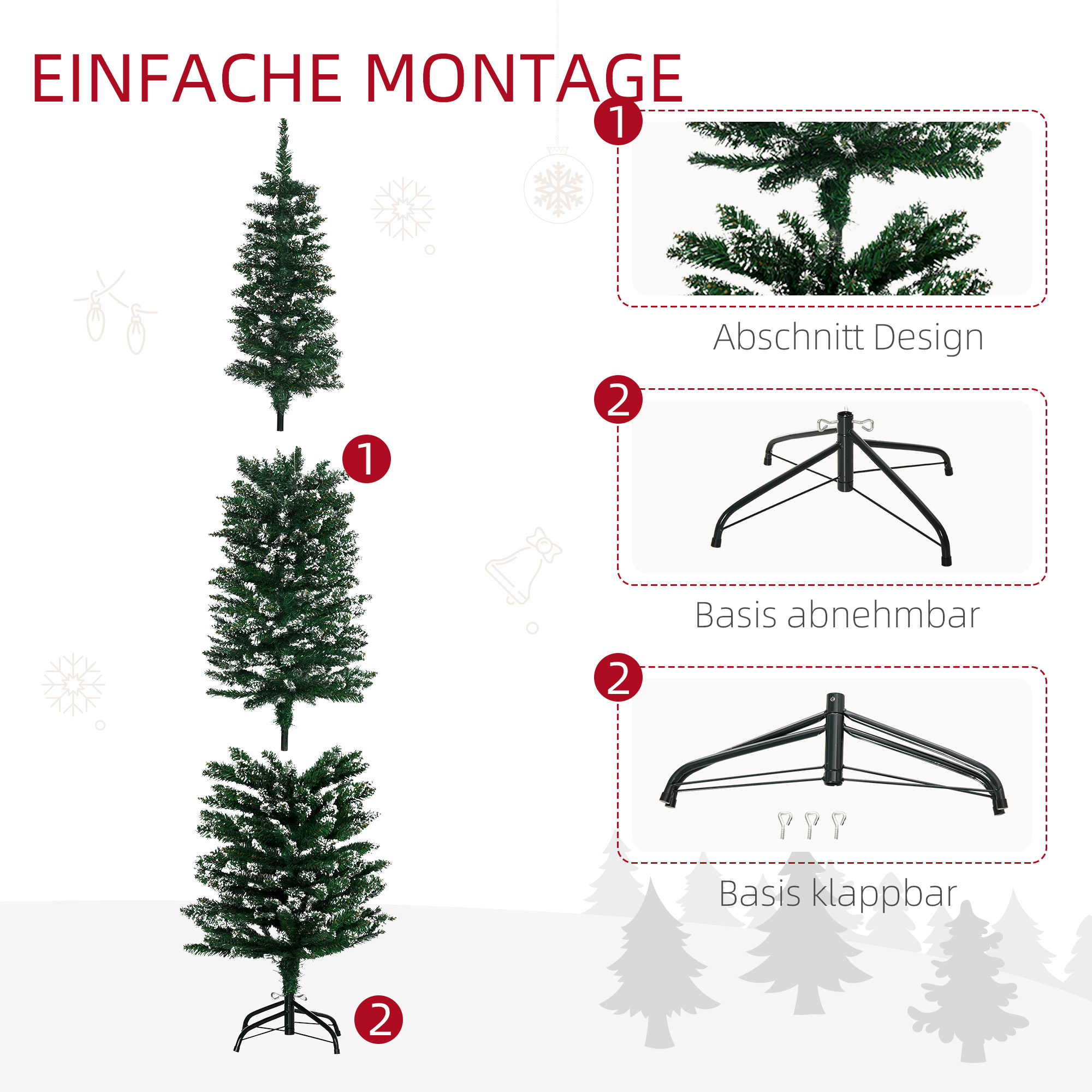 Weihnachtsbaum 190 cm, hoch realistisch, 570 Zweige, feuerfest, stabile Basis, Grün