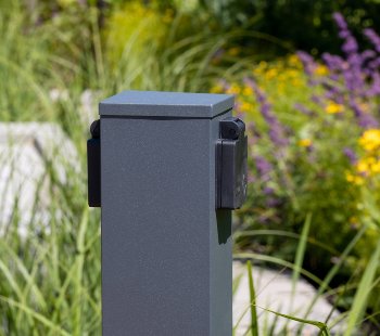 Steckdosensäule 2-fach, IP44, Anthrazit / 250V~/ 16A, 13x13x27cm