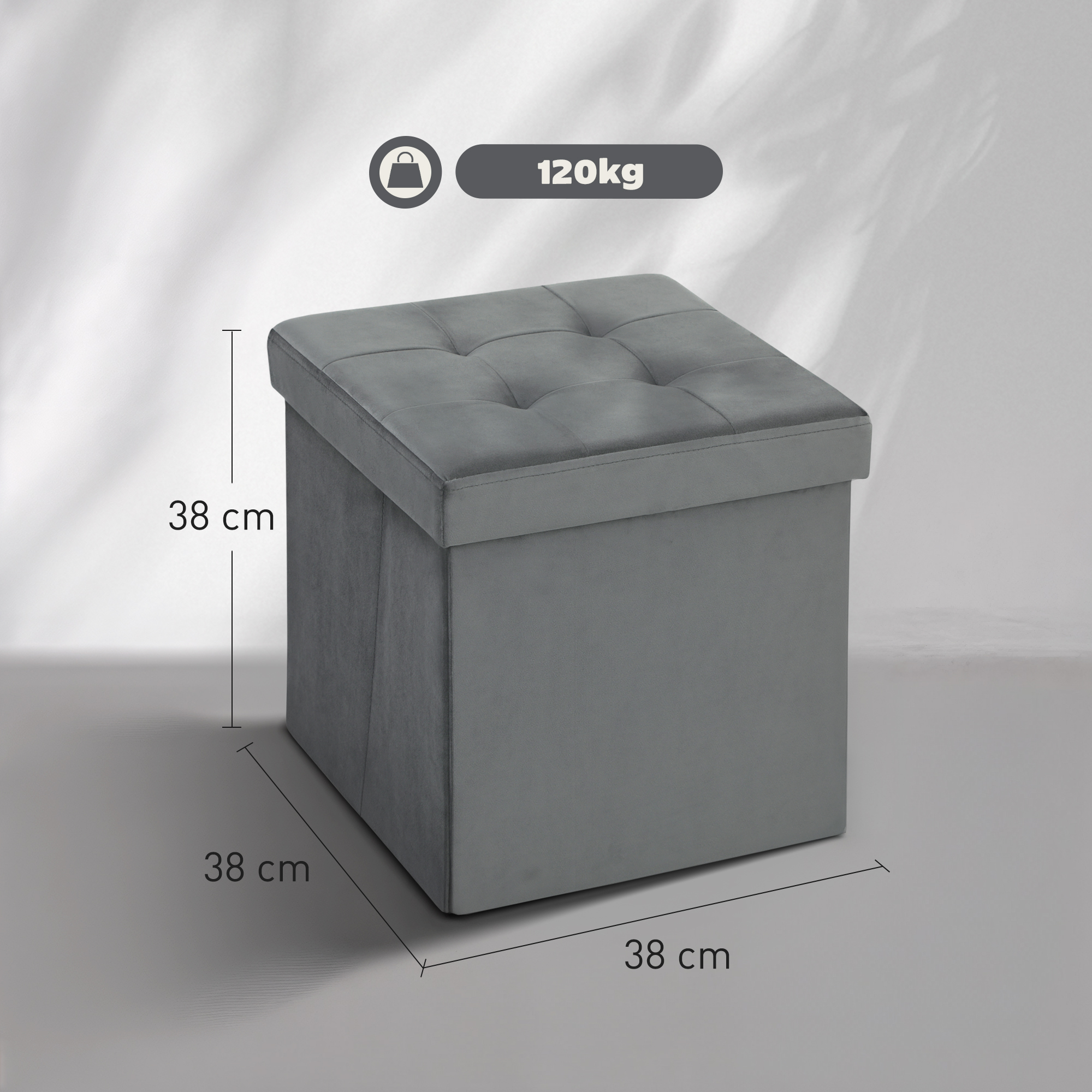 Klappbarer Sitzhocker mit Stauraum, Aufbewahrungsbox, Schaumstoff, MDF, Grau