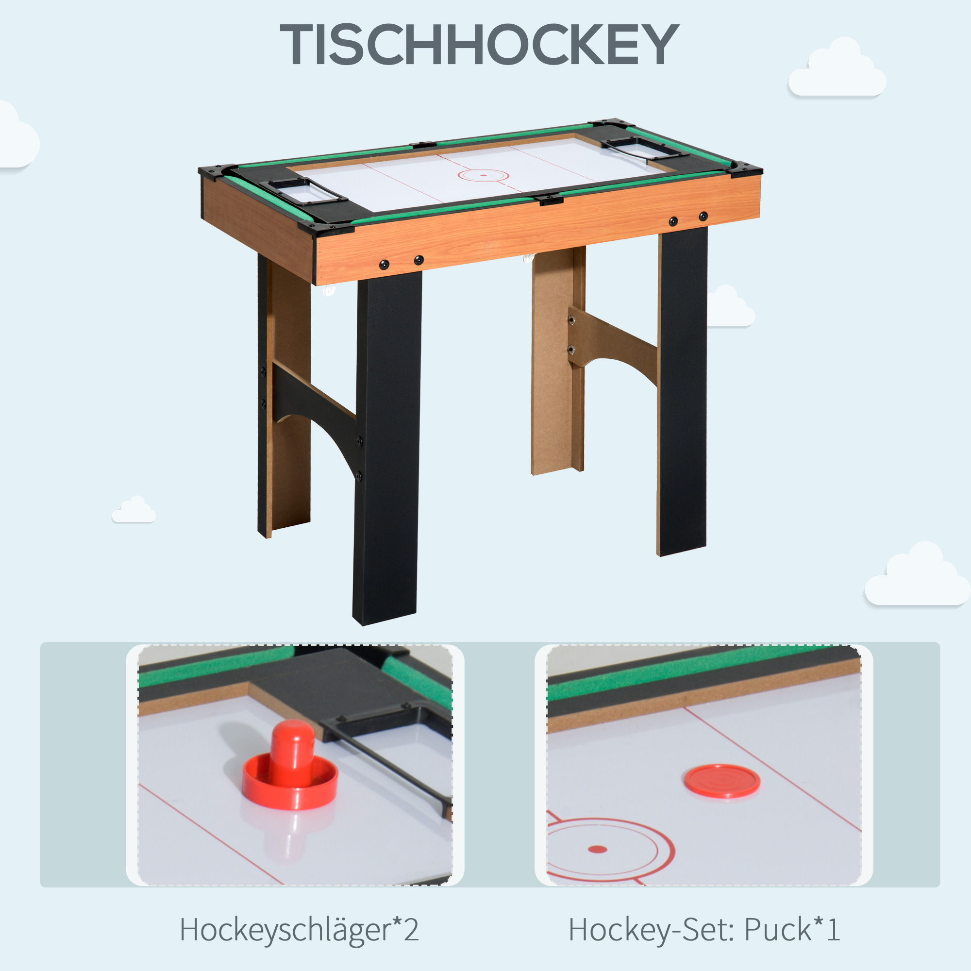 2-in-1 Tischkicker, Multispieltisch 4 in 1, kompakt, inkl. Spielaccessoires, 92 x 78 x 80 cm