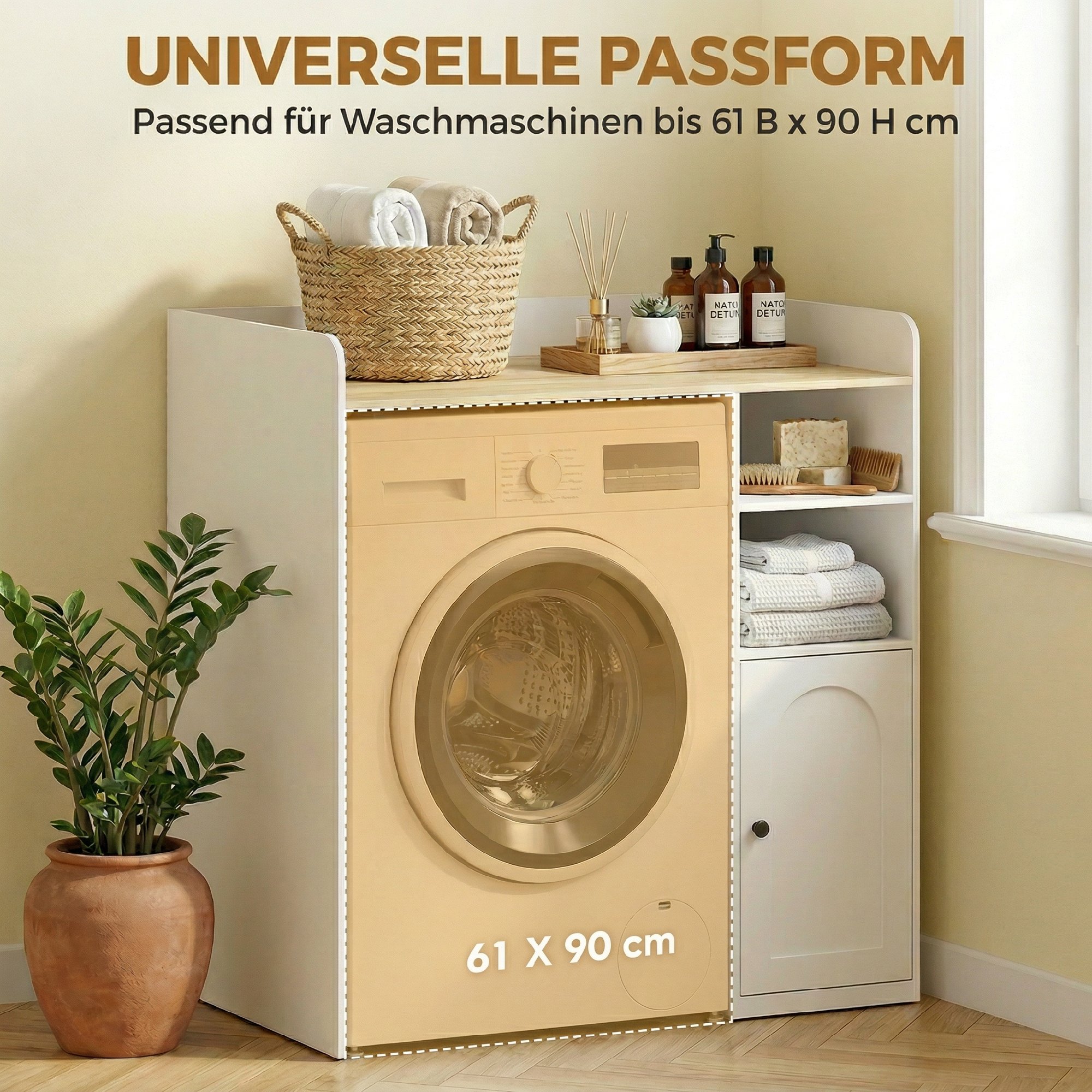 Schrank über der Waschmaschine mit Soft-Close-Scharnieren, moderner Bad-Organizer über der Toilette mit offenen Ablagefächern