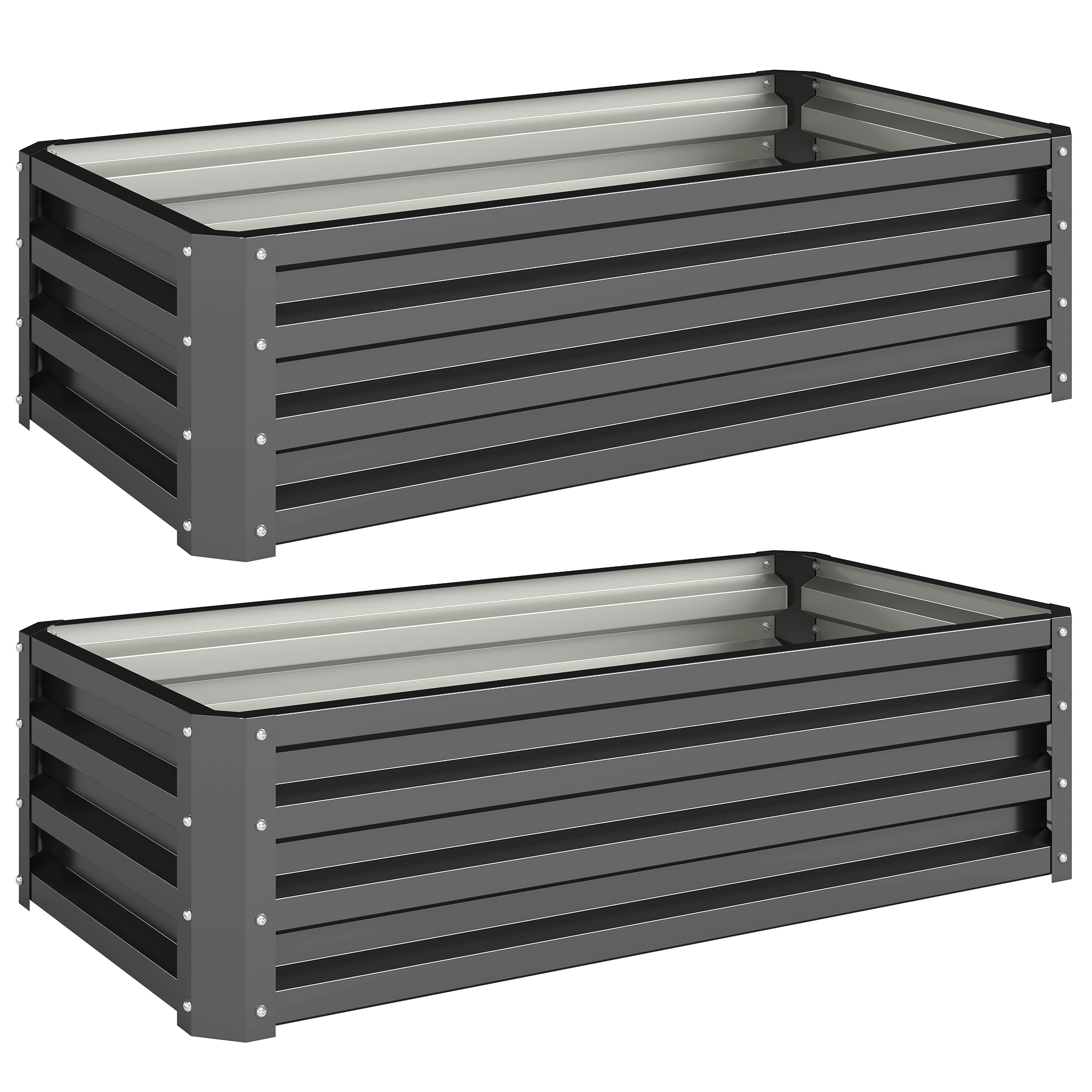 Hochbeet Metall 2er-Set, Offener Boden, Für Garten Balkon, 110x50x30cm, Dunkelgrau