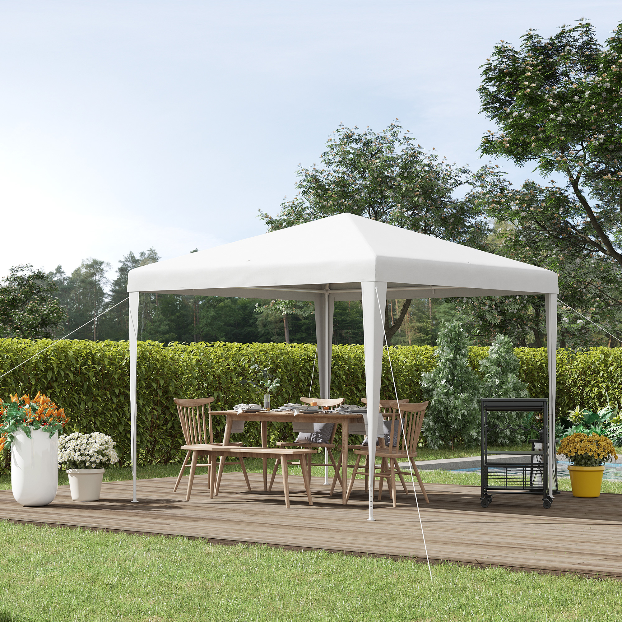 Pavillon 2,7x2,7m Rechteckig Wasserabweisend Stabil Winterfest Pavillon Partyzelt Gartenzelt Gartenpavillon Festzelt für Camping Garten, Weiß
