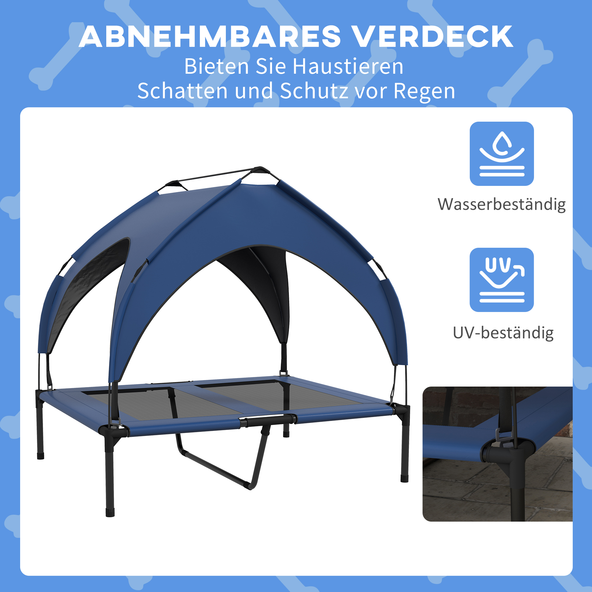 Hundebett mit Dach, atmungsaktiv, wasserabweisend, bis 30 kg, 91 x 76 x 89 cm, Dunkelblau
