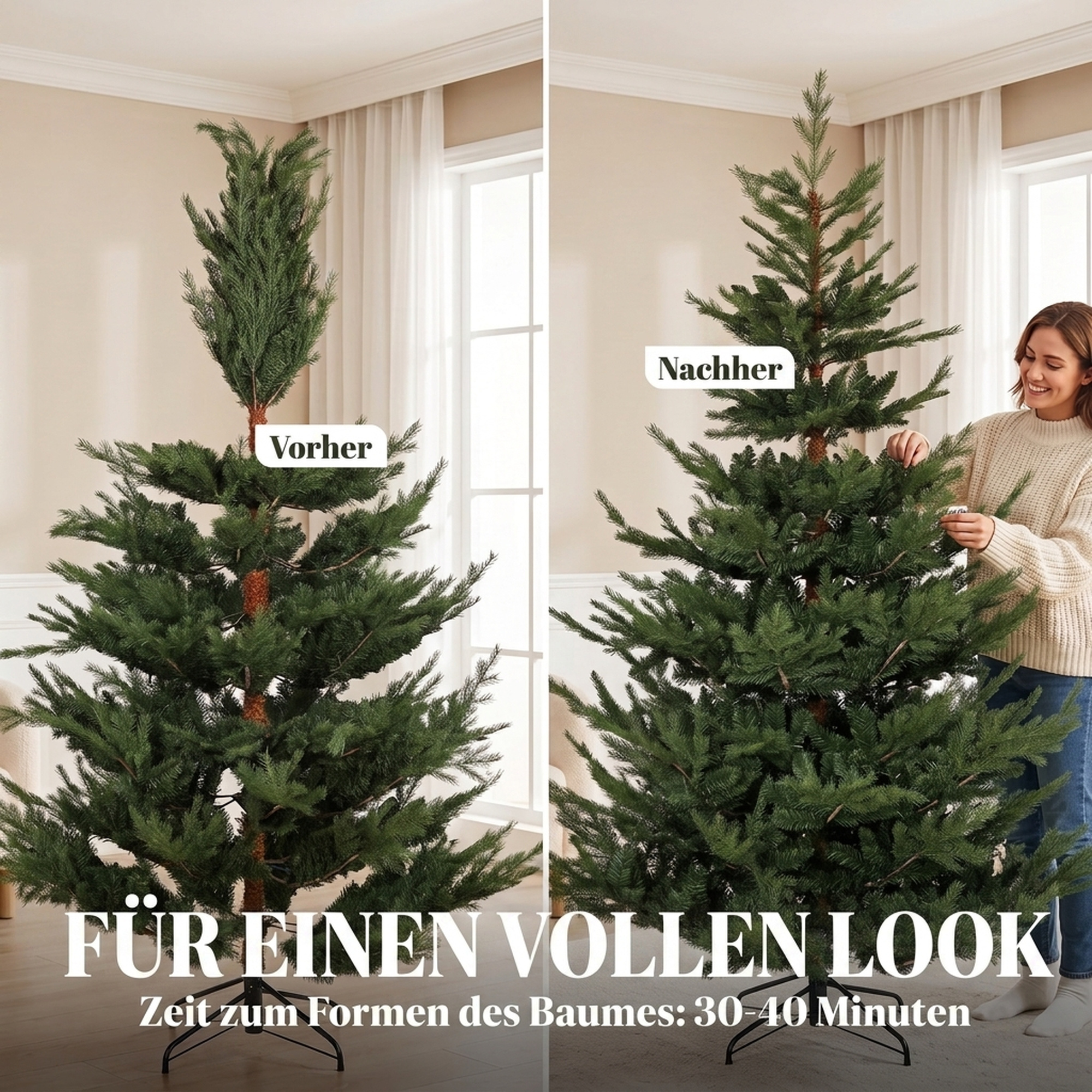 Weihnachtsbaum, Kunsttanne, realistisches Aussehen, schneller Aufbau, Kunststoff, Grün, 140 x 140 x 210cm