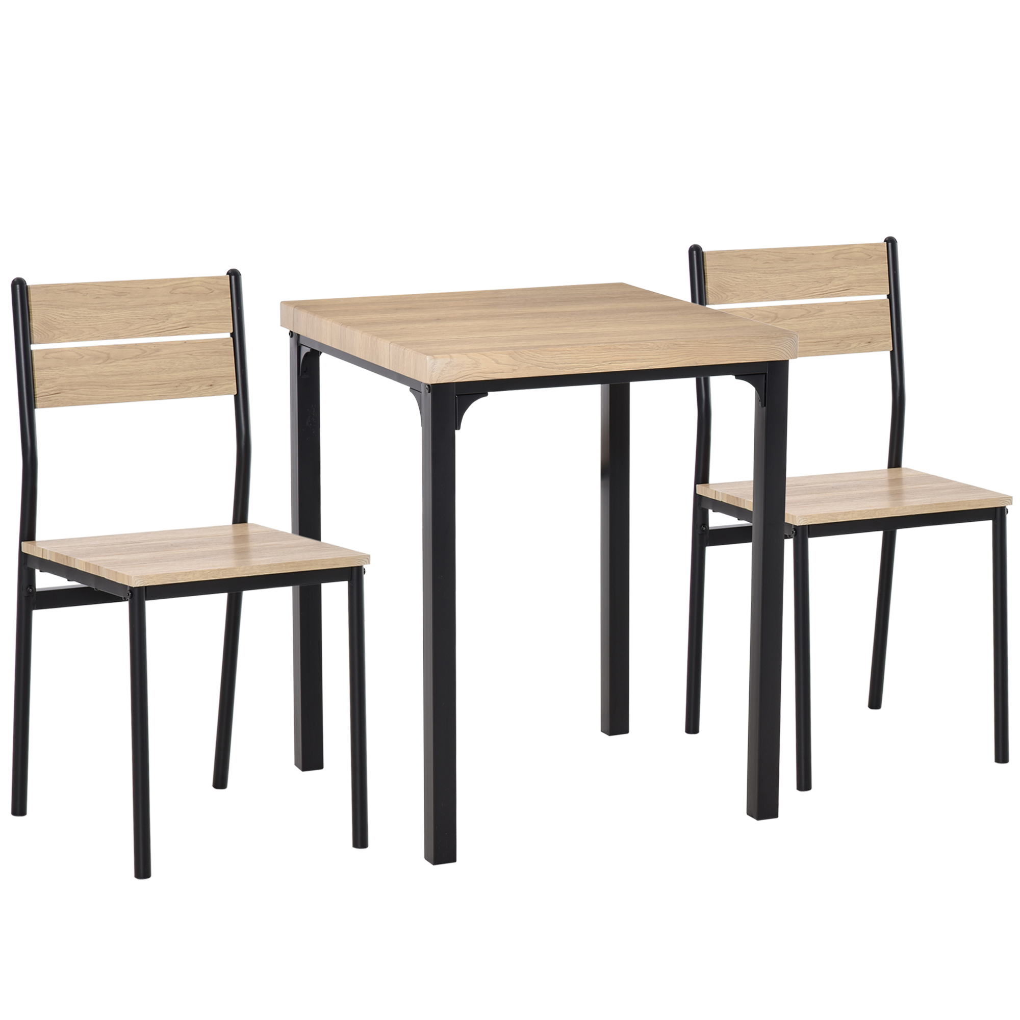 3-teilige Esstisch Küchentisch mit Stühlen Set Naturholzmaserung + Schwarz mit 1 Tisch + 2 Stühlen 3-teilige Esstisch Küchentisch mit Stühlen Set Naturholzmaserung + Schwarz mit 1 Tisch + 2 Stühlen