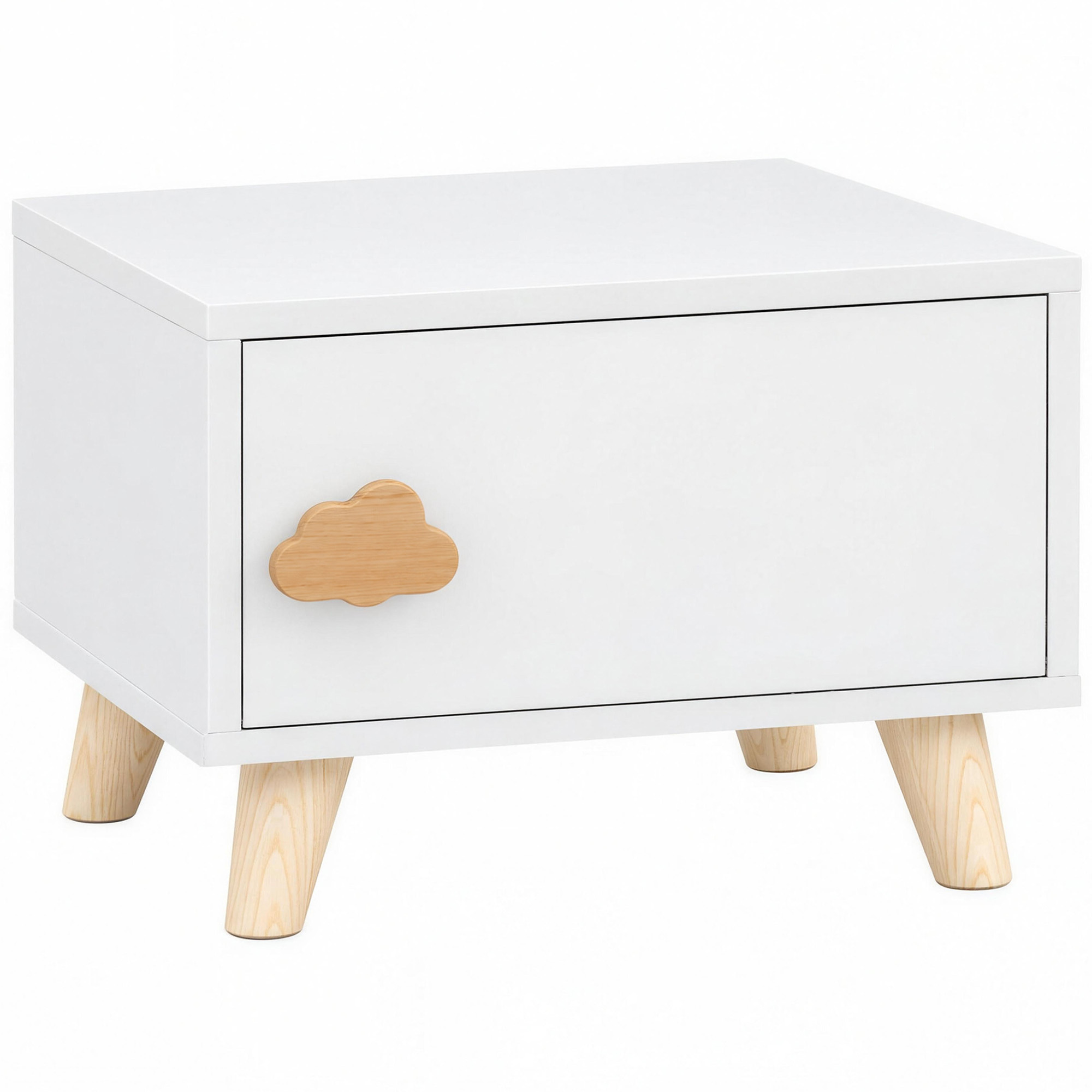 Kinder-Nachttisch aus Holz mit Staufach, Beistelltisch für Schlaf- und Wohnzimmer, Weiß