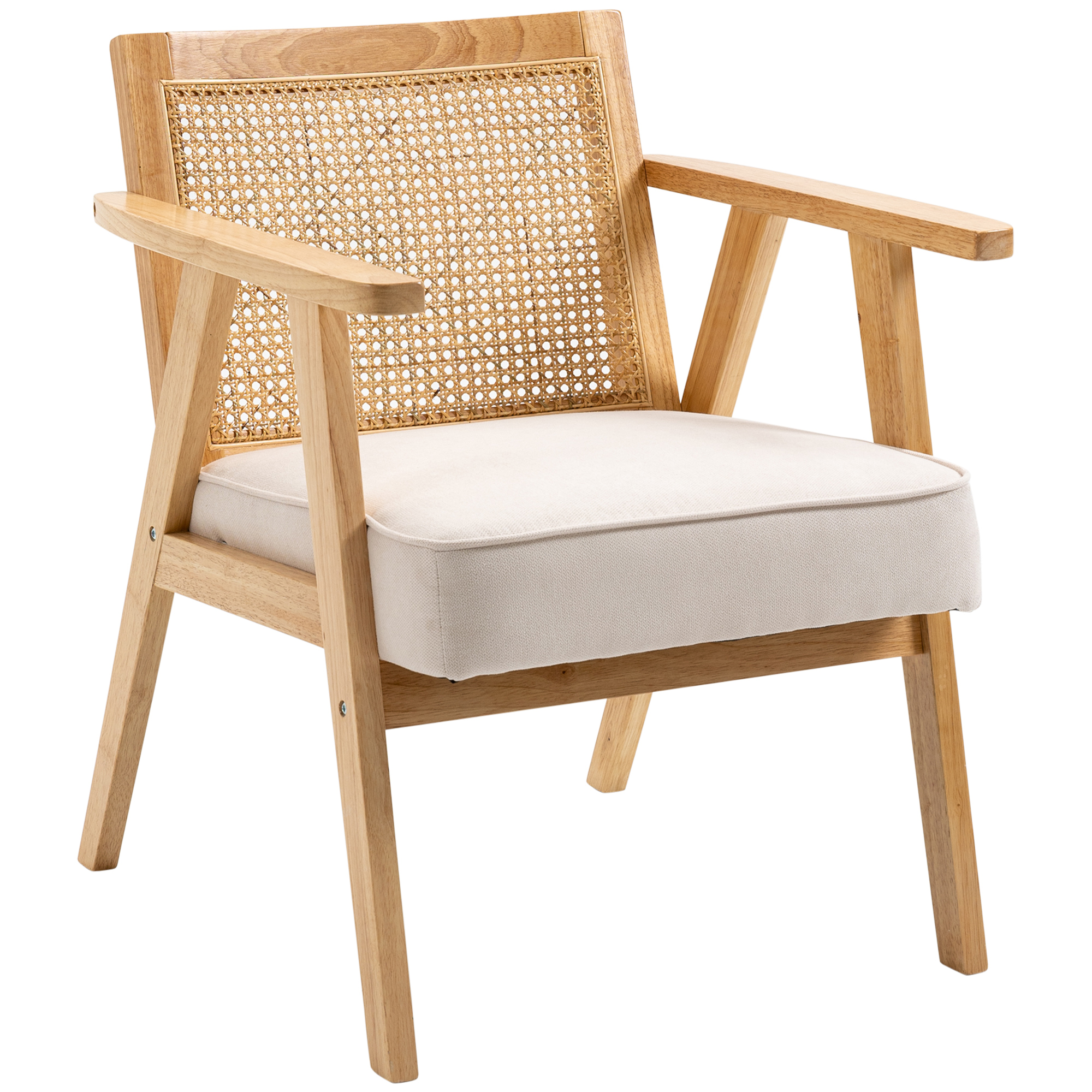 Exotischer Polsterstuhl, Kautschukholz, Sitzkissen in Leinenoptik, 63L x 69B x 78H cm, Cremeweiß