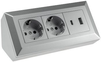 2-fach Steckdosenblock, USB-A+C, silber, 250V~/ 16A, Aufbaumontage, USB 3,1A, PD 2-fach Steckdosenblock, USB-A+C, silber, 250V~/ 16A, Aufbaumontage, USB 3,1A, PD
