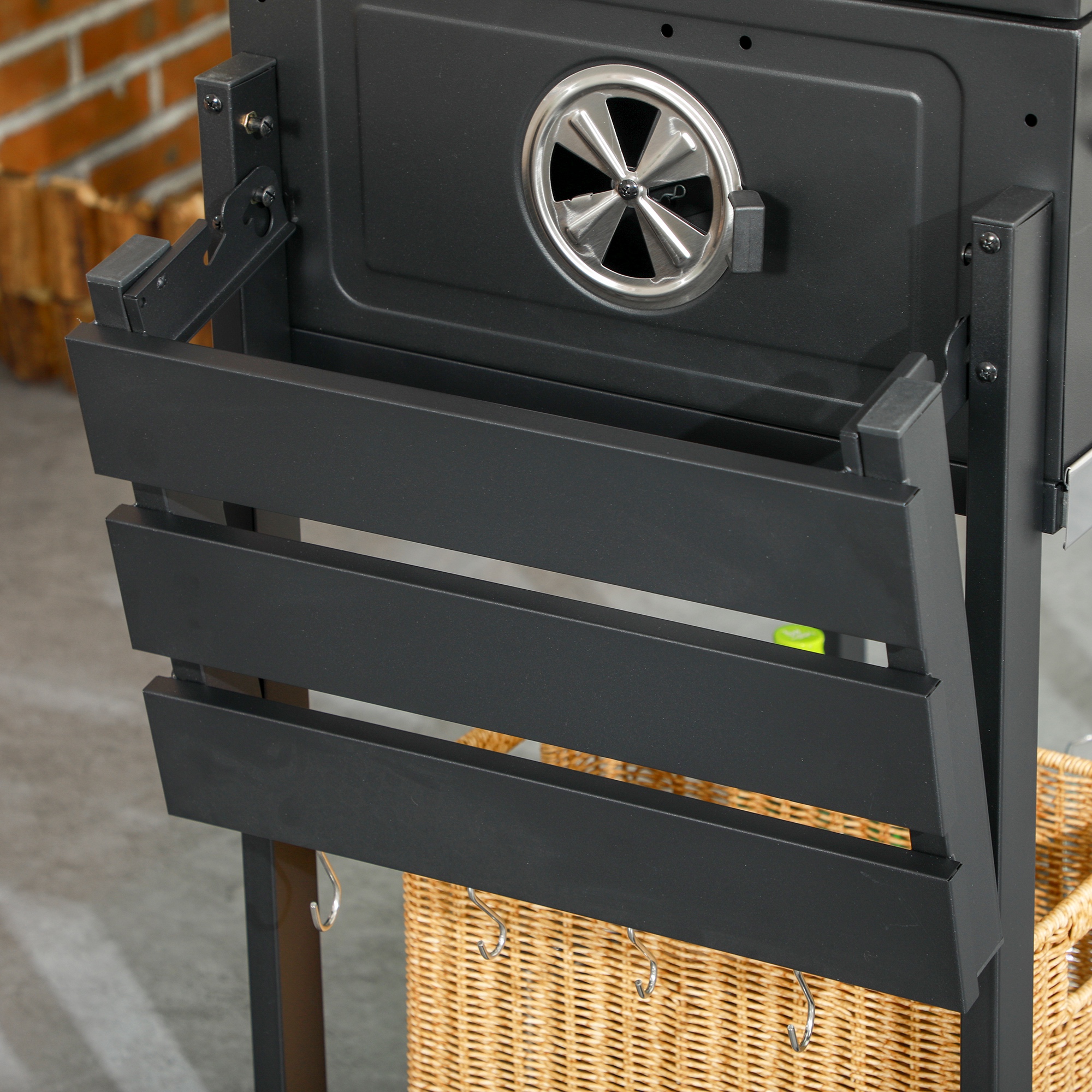 Kohlegrill BBQ-Grill Smoker, inkl. Thermometer, Flaschenöffner, 120 x 64 x 114 cm, Schwarz