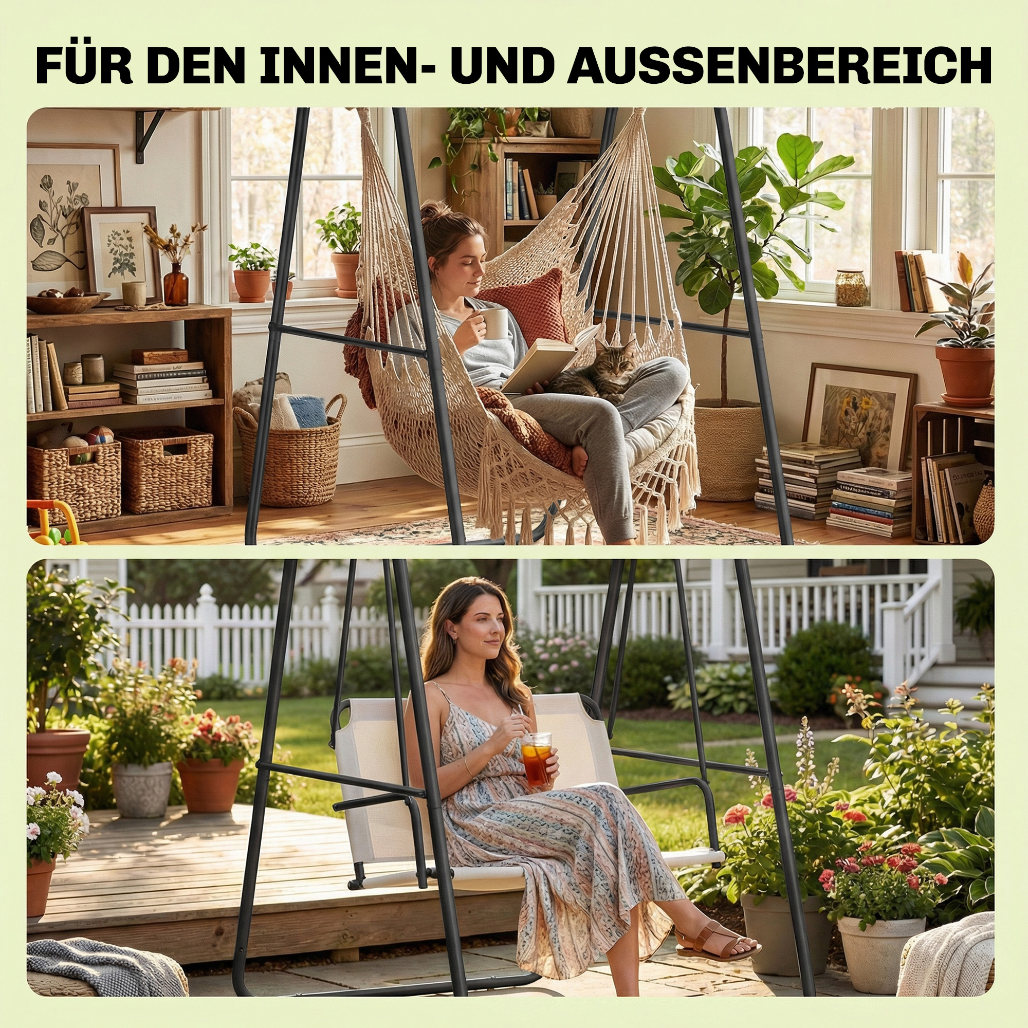 Hängesessel-Ständer, 150 kg Tragkraft, für drinnen und draußen, Schwarz