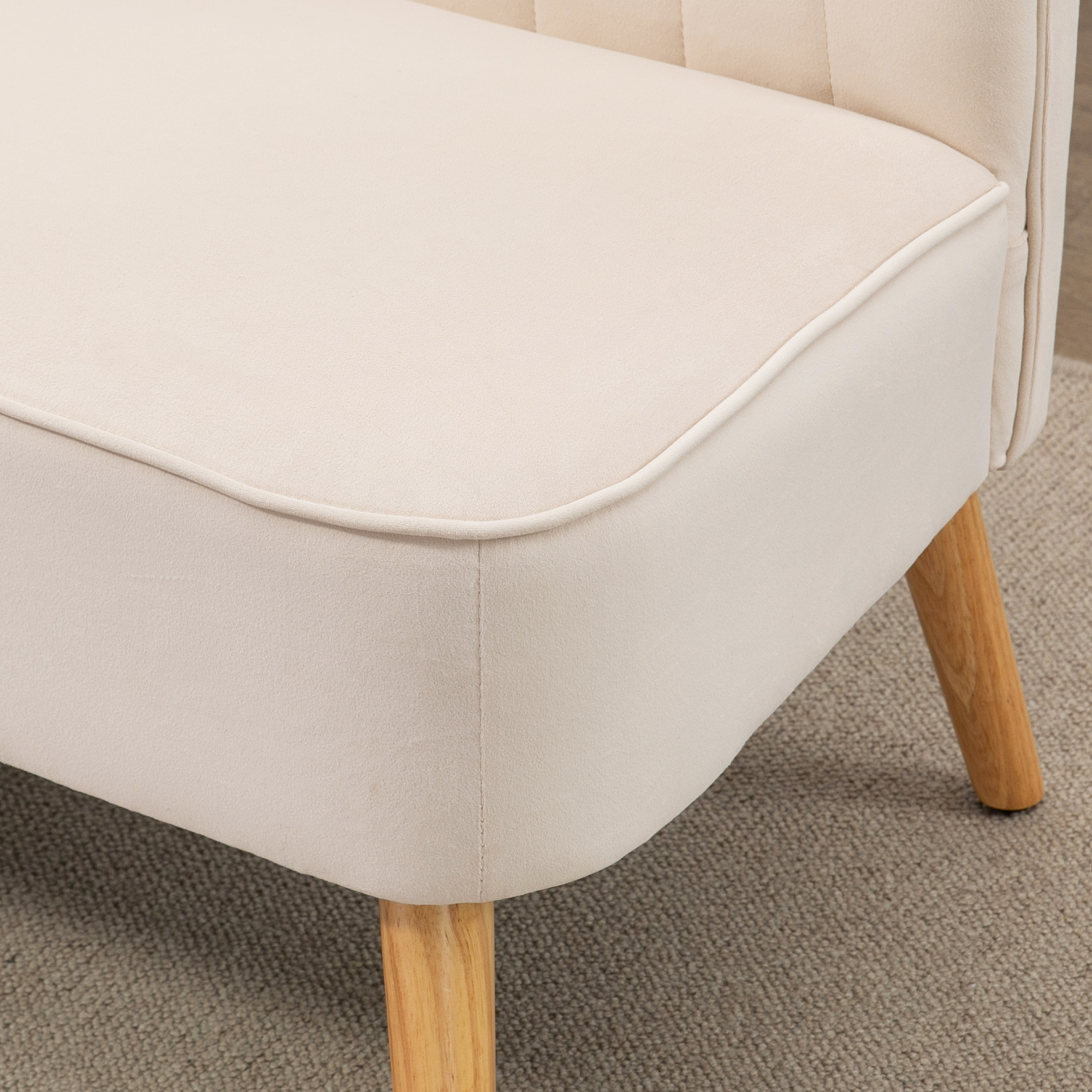 Sofa Retrodesign 2-Sitzer-Sofa, Holzbeine, 117 cm x 56,5 cm x 77 cm, Cremeweiß