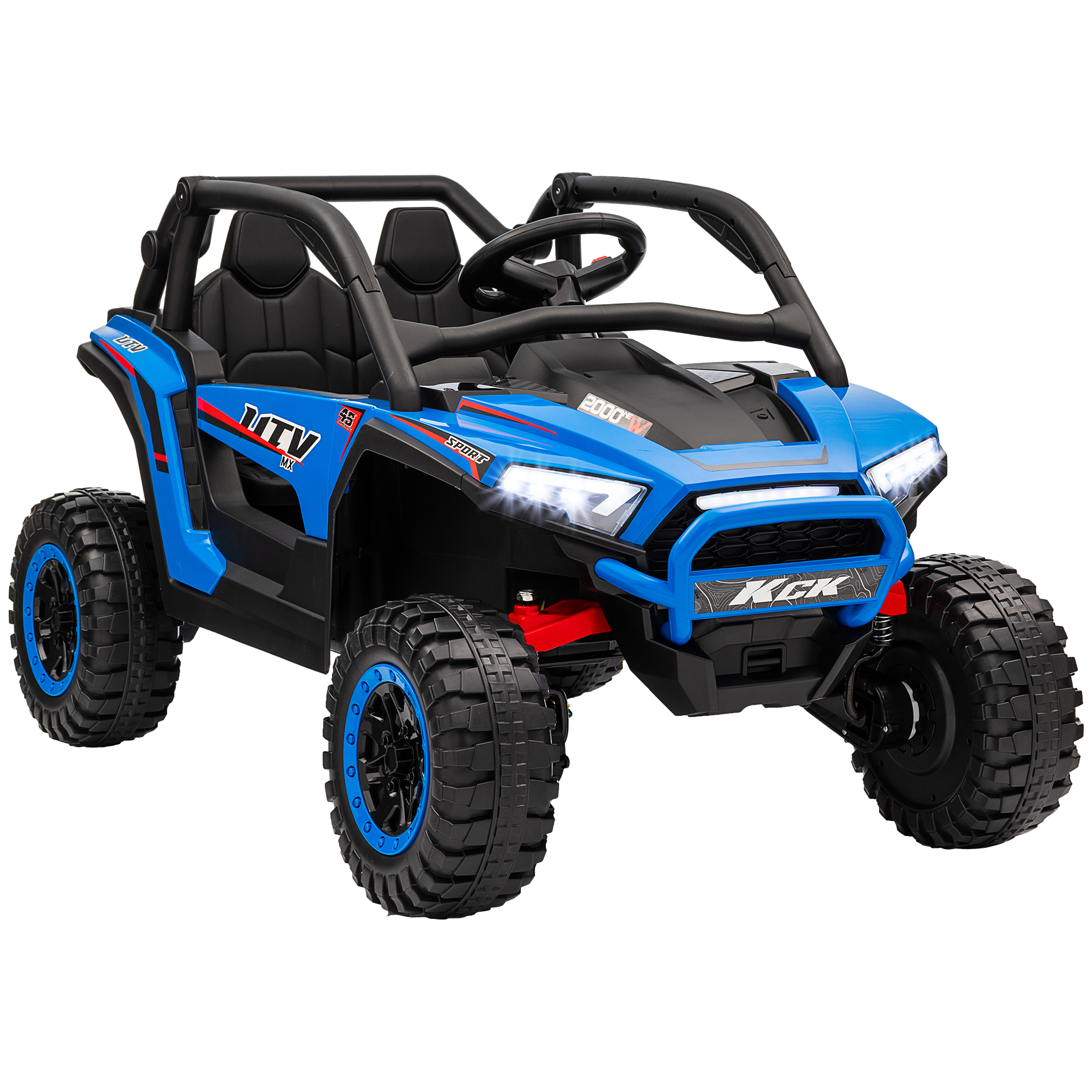 Kinderauto Elektro-UTV, 5-7 km/h, 2-Sitzer, Fernbedienung, Musik, Lichter, 1h Fahrtdauer, Blau