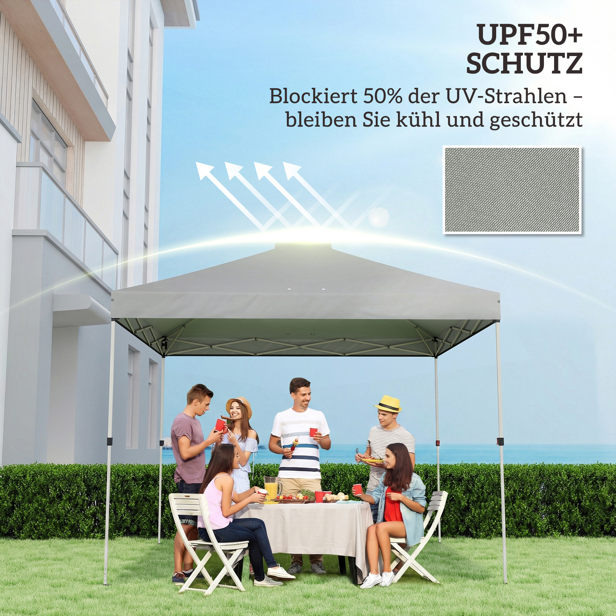 Pavillon-Dach Ersatz UV50+ wasserfest mit 8 Abflusslöchern 3 x 3 m, Hellgrau