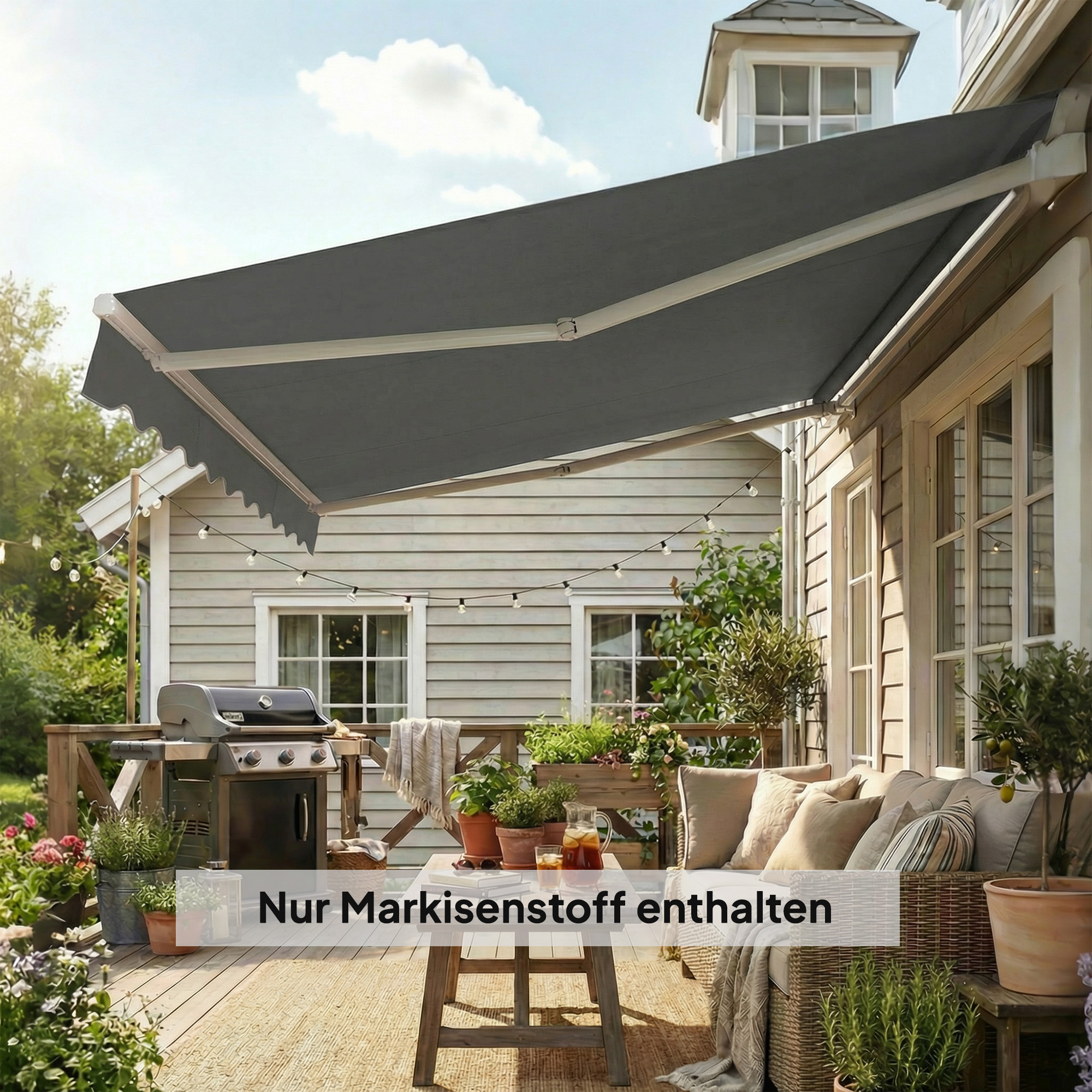 Ersatzstoff für Markise - Sonnenschutzdach UPF 50+ für 3,5 x 2,5 m Rahmen, Dunkelgrau