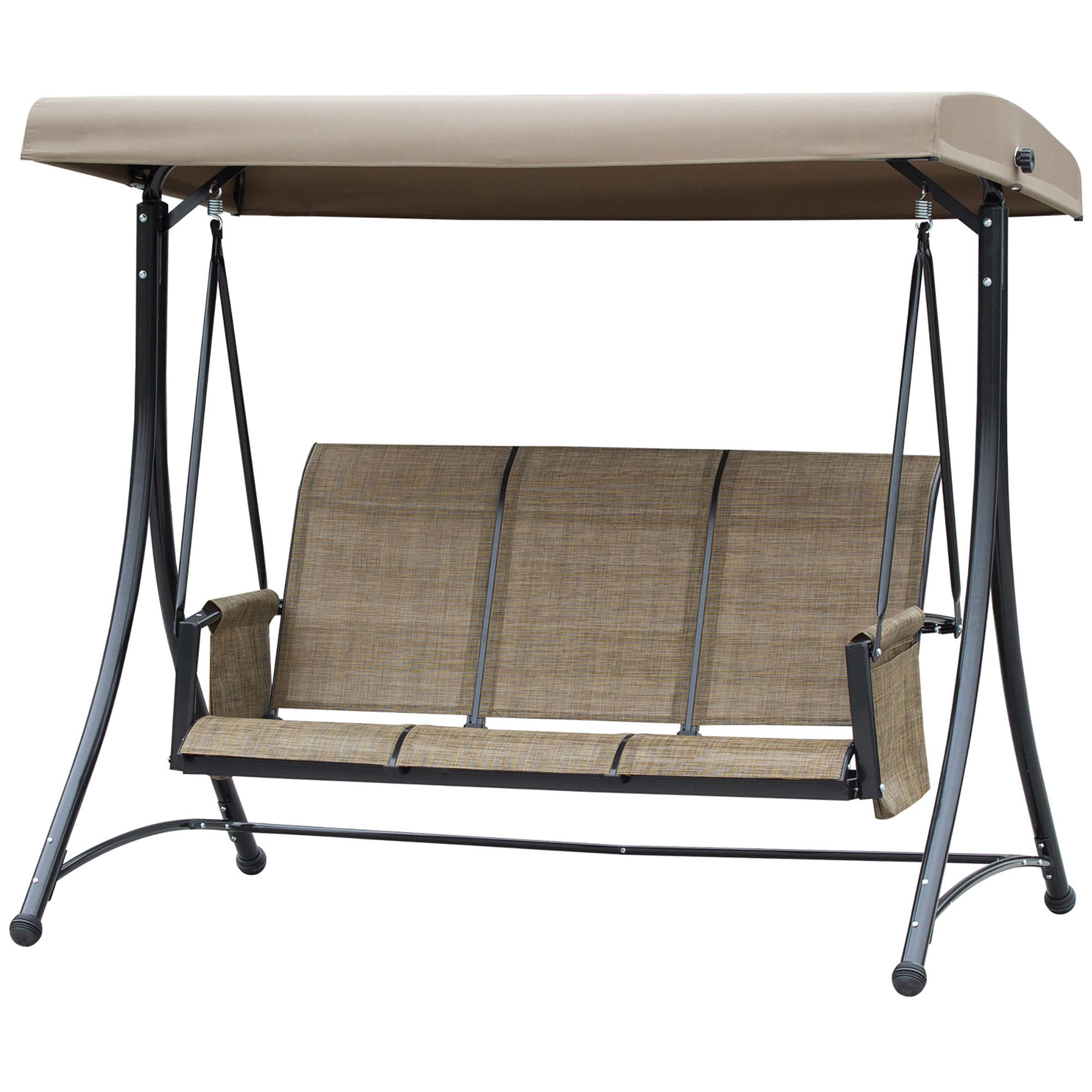 3-Sitzer Hollywoodschaukel, Gartenschaukel mit Sonnendach, Schaukelbank mit Ablage, Aluminium, 196 x 128 x 172 cm, Braun 3-Sitzer Hollywoodschaukel, Gartenschaukel mit Sonnendach, Schaukelbank mit Ablage, Aluminium, 196 x 128 x 172 cm, Braun