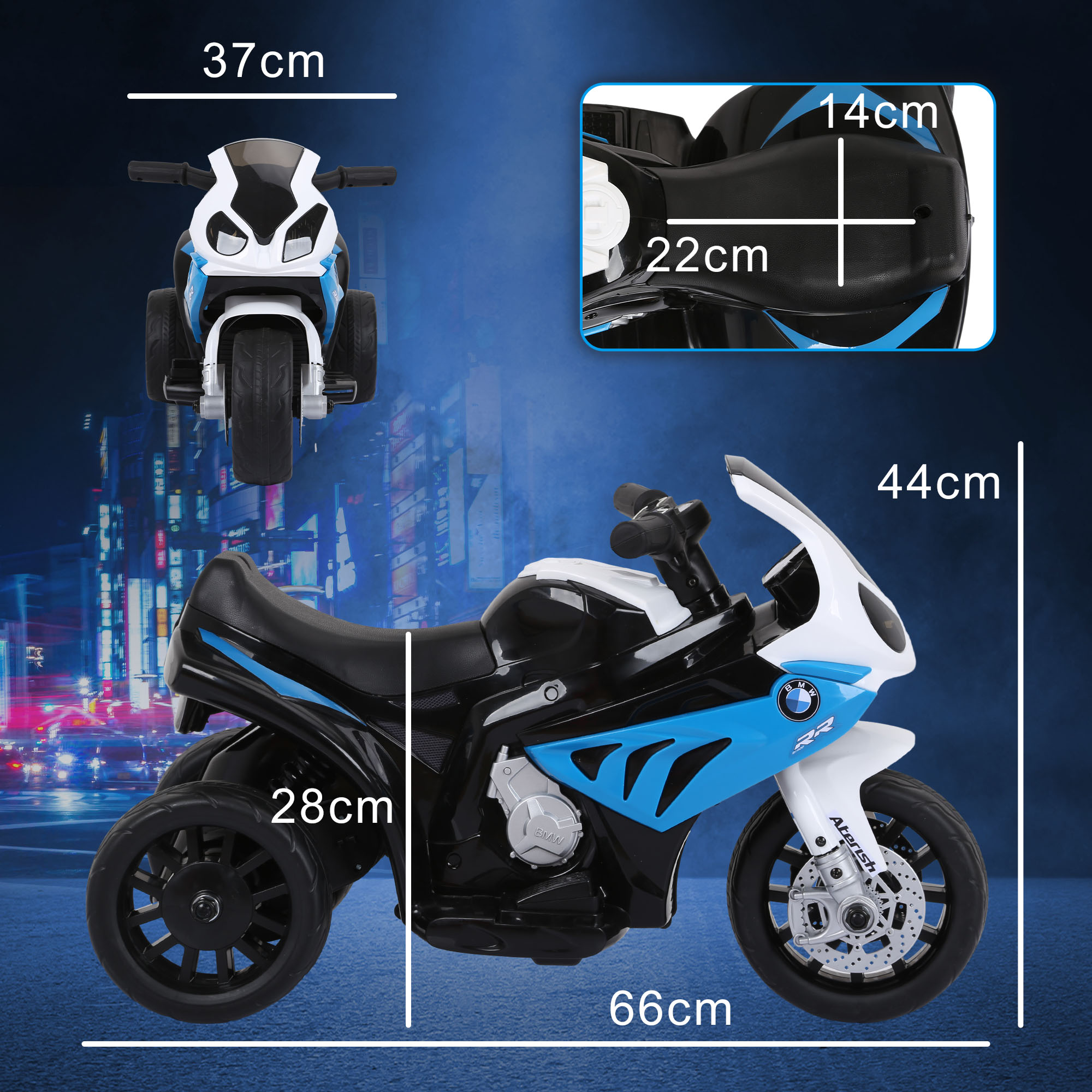 Elektro Motorrad Kinder BMW S1000RR 6V Elektromotorrad mit Scheinwerfer Musik 2,5 km/h für Kinder 18-36 Monaten Blau