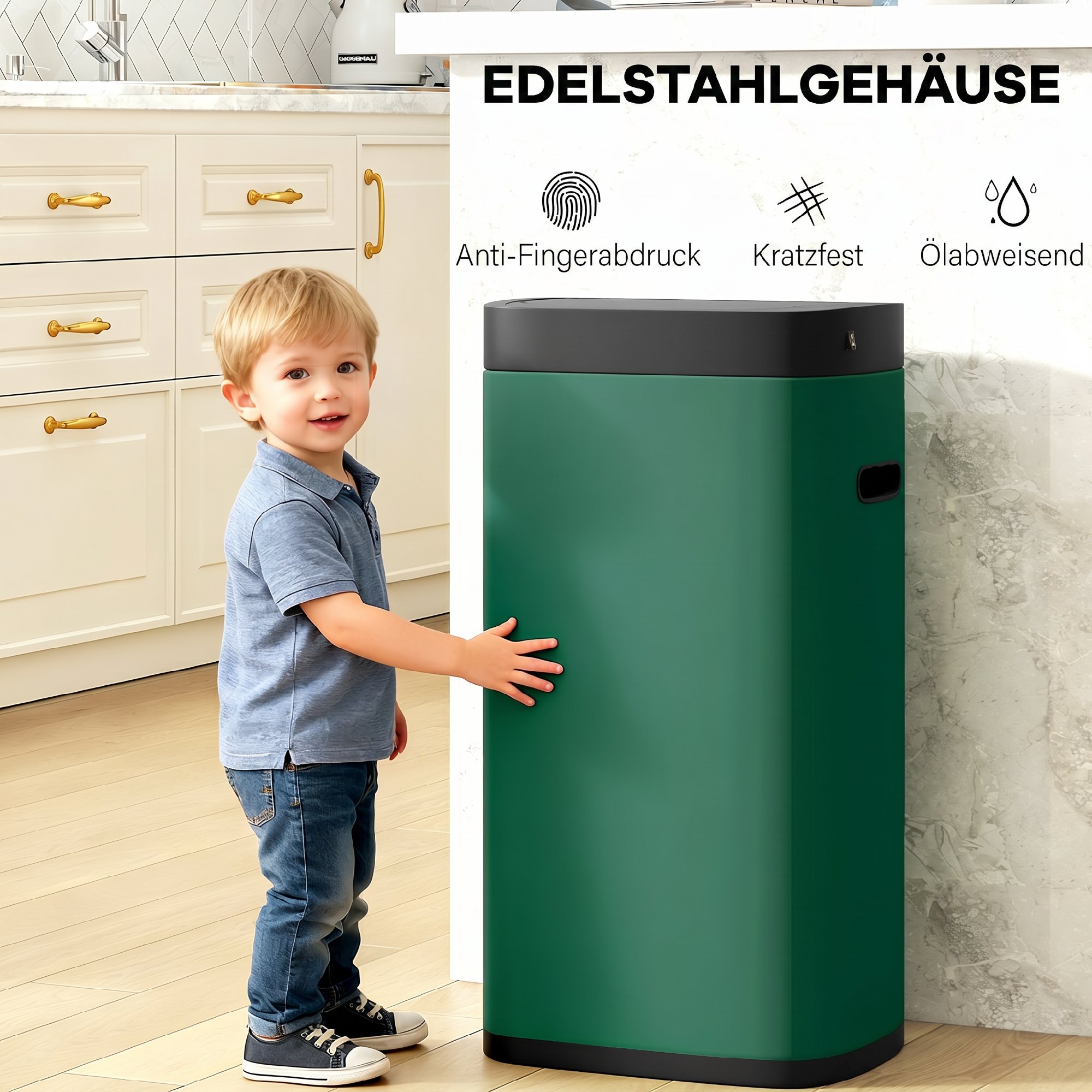 50L Sensor-Mülleimer, berührungslos Küchenmülleimer mit Bewegungssensor, fingerabdruckresistent
