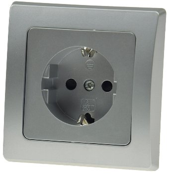 DELPHI Schutzkontakt-Steckdose, silber, 250V~/ 16A, inkl. Rahmen, Steckanschluss