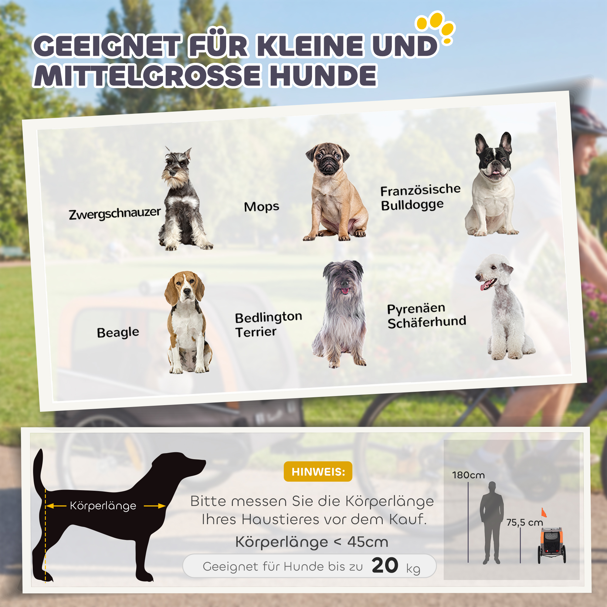 Hundeanhänger Faltbarer Fahrradanhänger mit Sicherheitsreflektoren für Kleine Mittelgroße Hunde bis 20 kg Orange