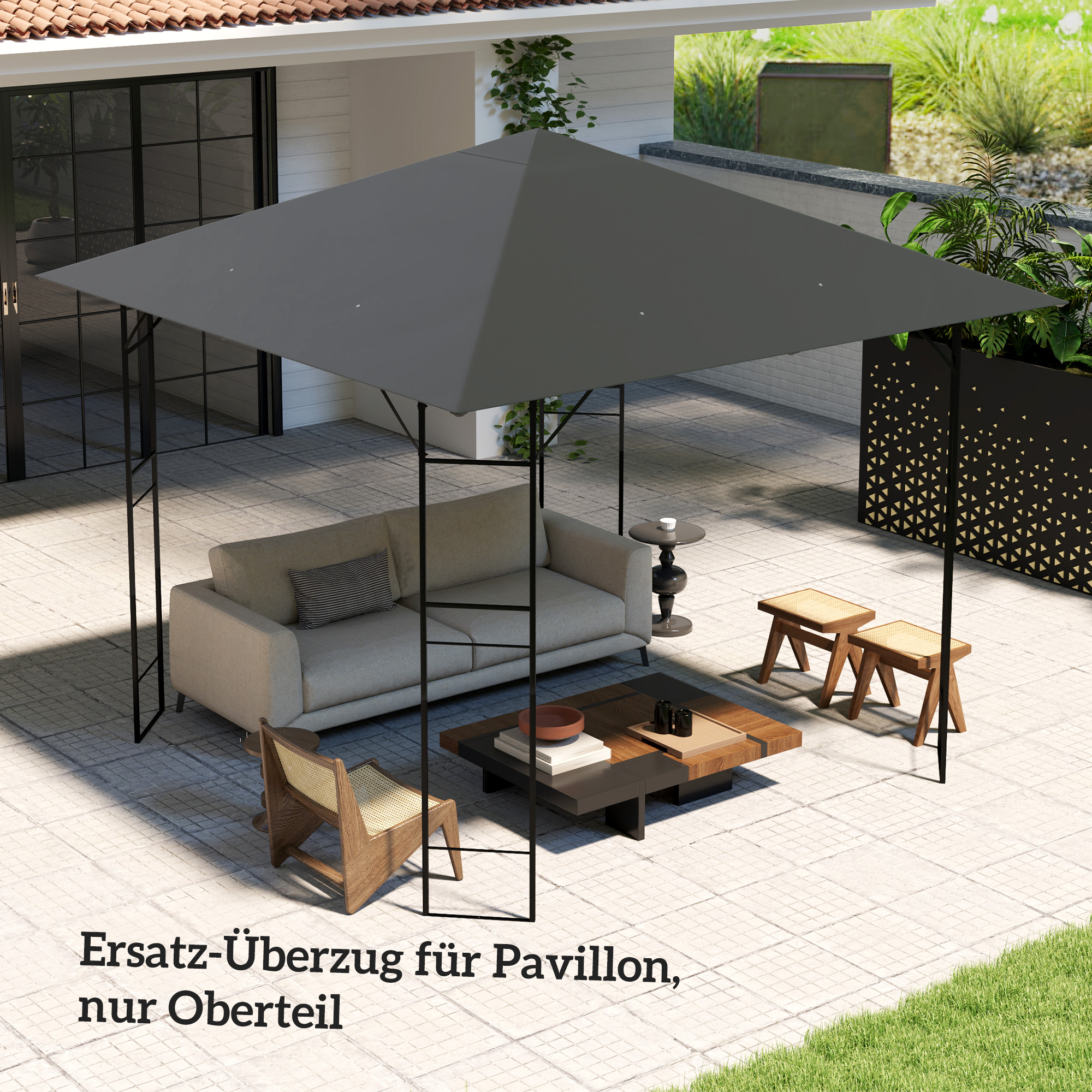 Ersatzdach für Pavillon 3 x 3 m wasserabweisend Pavillondach UPF30+ Ersatzbezug Oxford-Stoff, 370 g/m², Grau