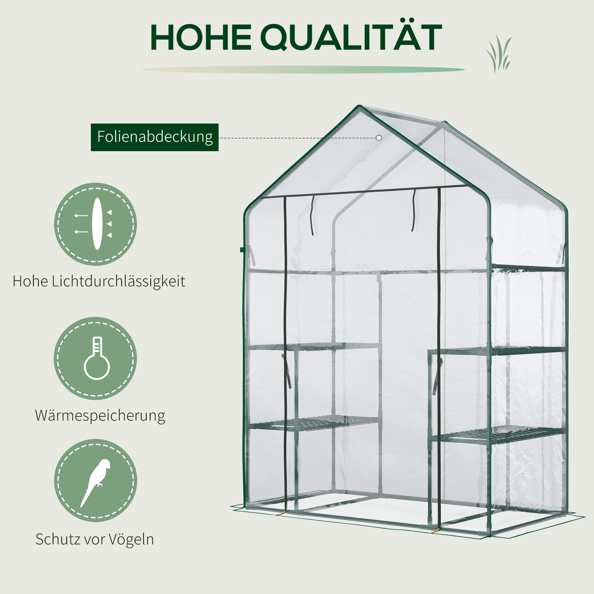 Foliengewächshaus begehbares Gartenhäuschen Tomatengewächshaus Treibhaus Frühbeet mit 6 Regalen Transparent Stahl PVC-Kunststoff 142 x 73 x 195 cm