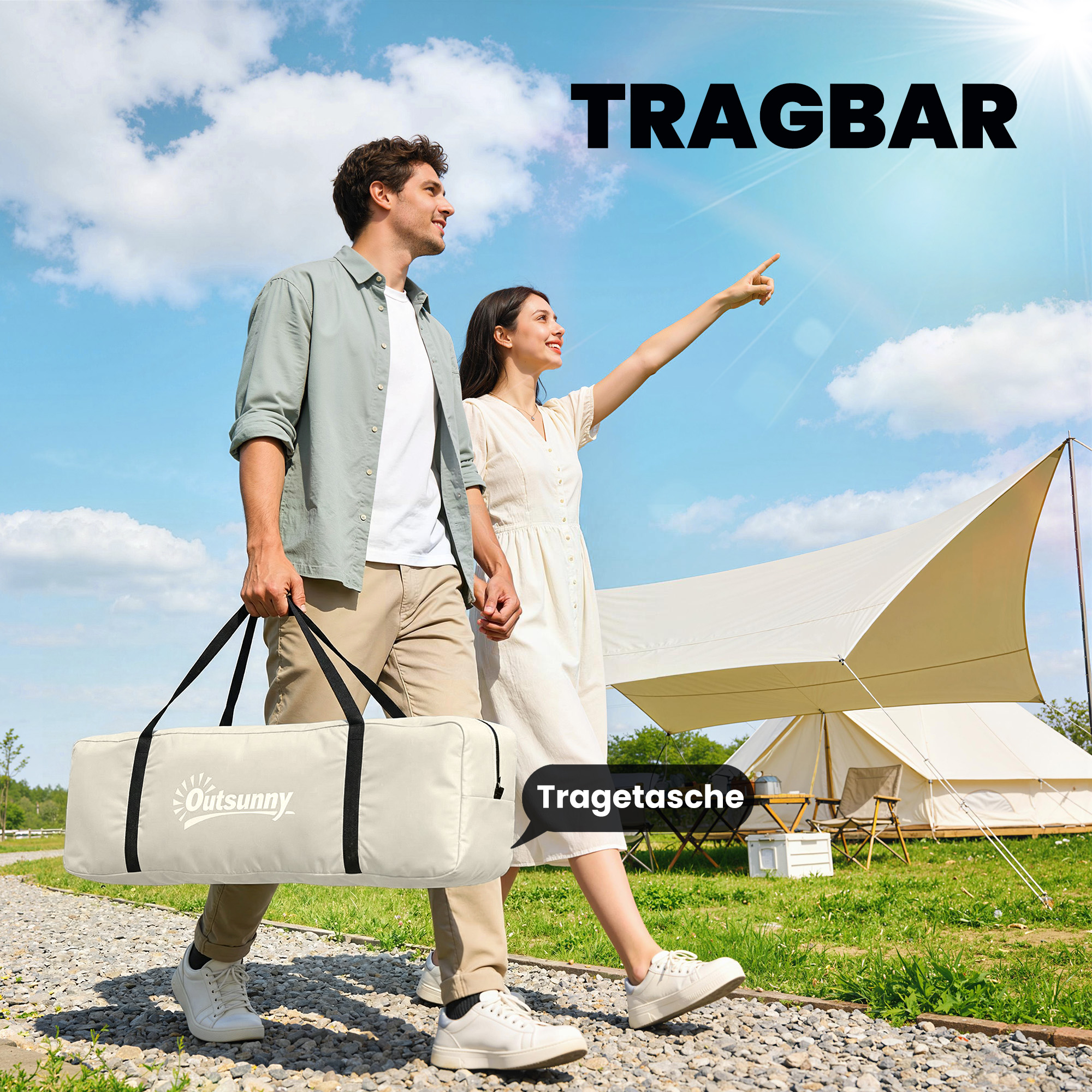 Heckzelt für 2-4 Personen, 320 x 280 x 205 cm 2 in 1 Autozelt wasserdicht Tunnelzelt mit 4 Türen Fenster Bodenplane