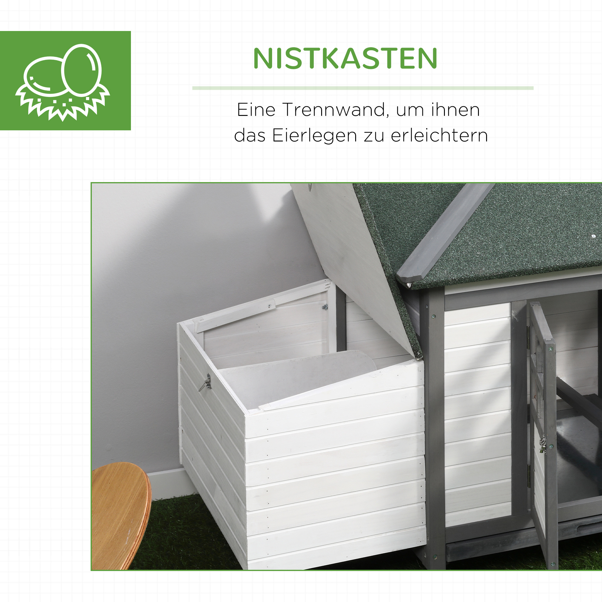 Hühnerstall für Zwerghühner 196 x 76 x 97 cm witterungsbeständig Hühnerhaus mit Nistkasten, Freilaufgehege Sitzstange, Kleintierstall aus Holz für 1-2 Hühner, Grau